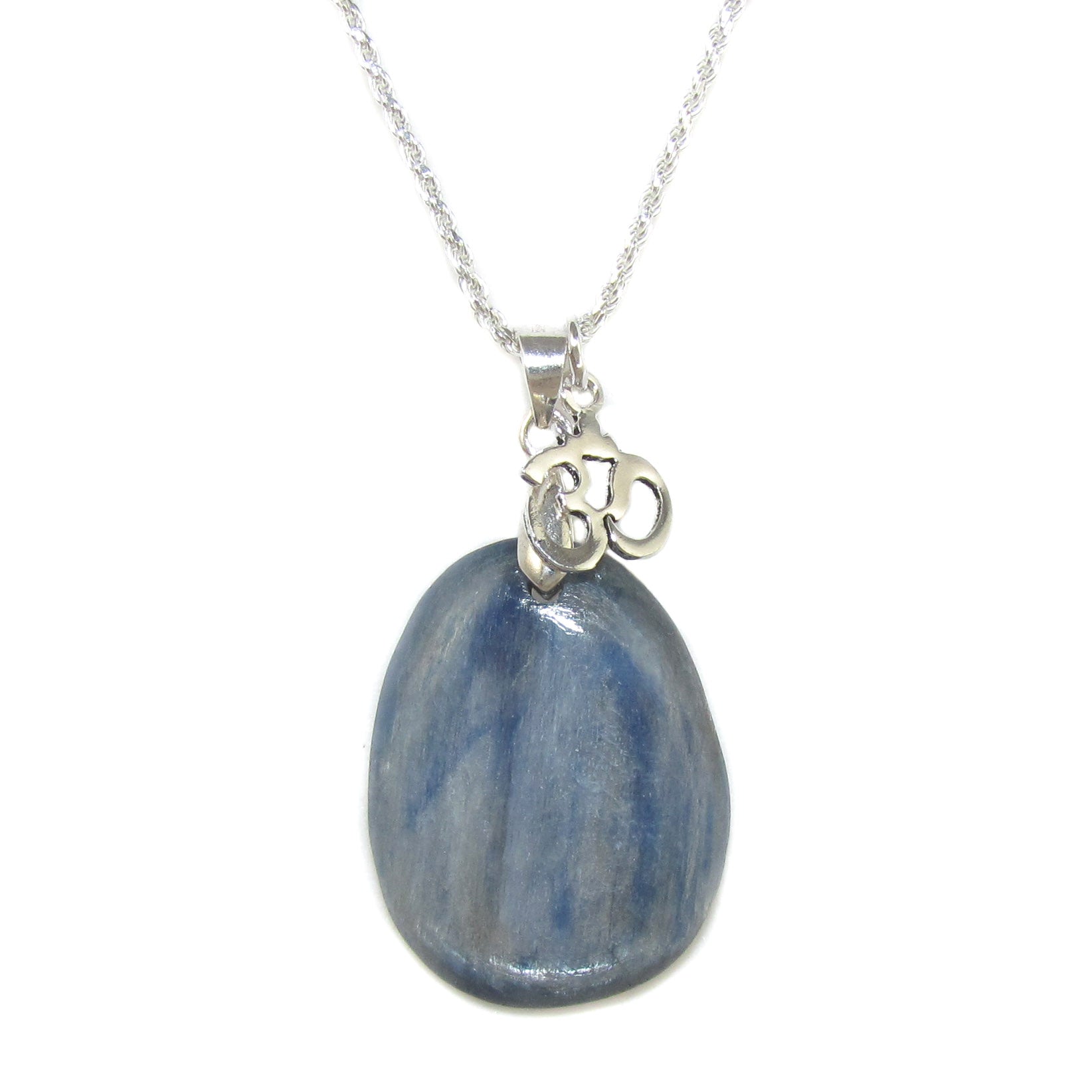 OM Nepal Disthen Kyanit Edelstein Heilstein Chakra Karma Kette - innerer Frieden