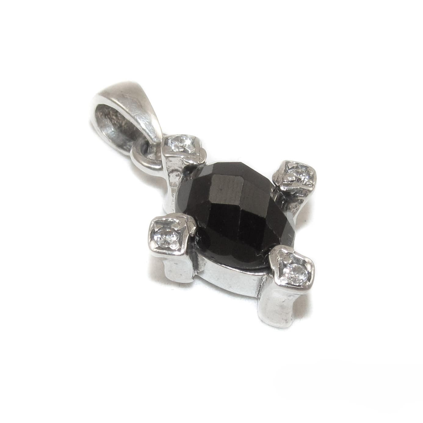 Schwarzer Spinell Edelstein Heilstein mit Strass Sterlingsilber Anhänger - ich bin im Schutz
