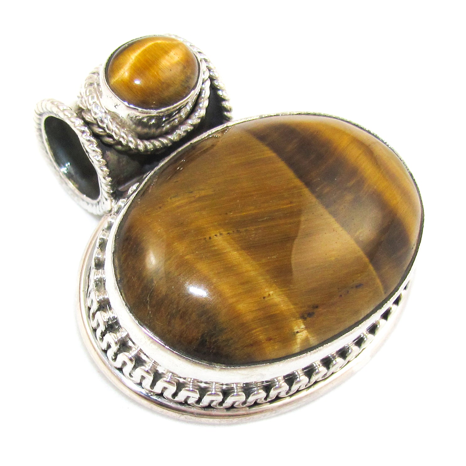 Tigerauge Edelstein Sterlingsilber Heilstein Anhänger XL - Kraft und Mut
