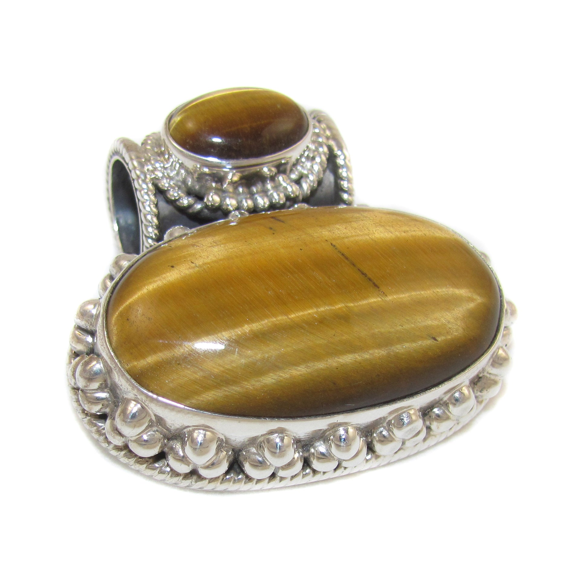 großer Tigerauge Edelstein Sterlingsilber Heilstein Anhänger - Kraft und Mut
