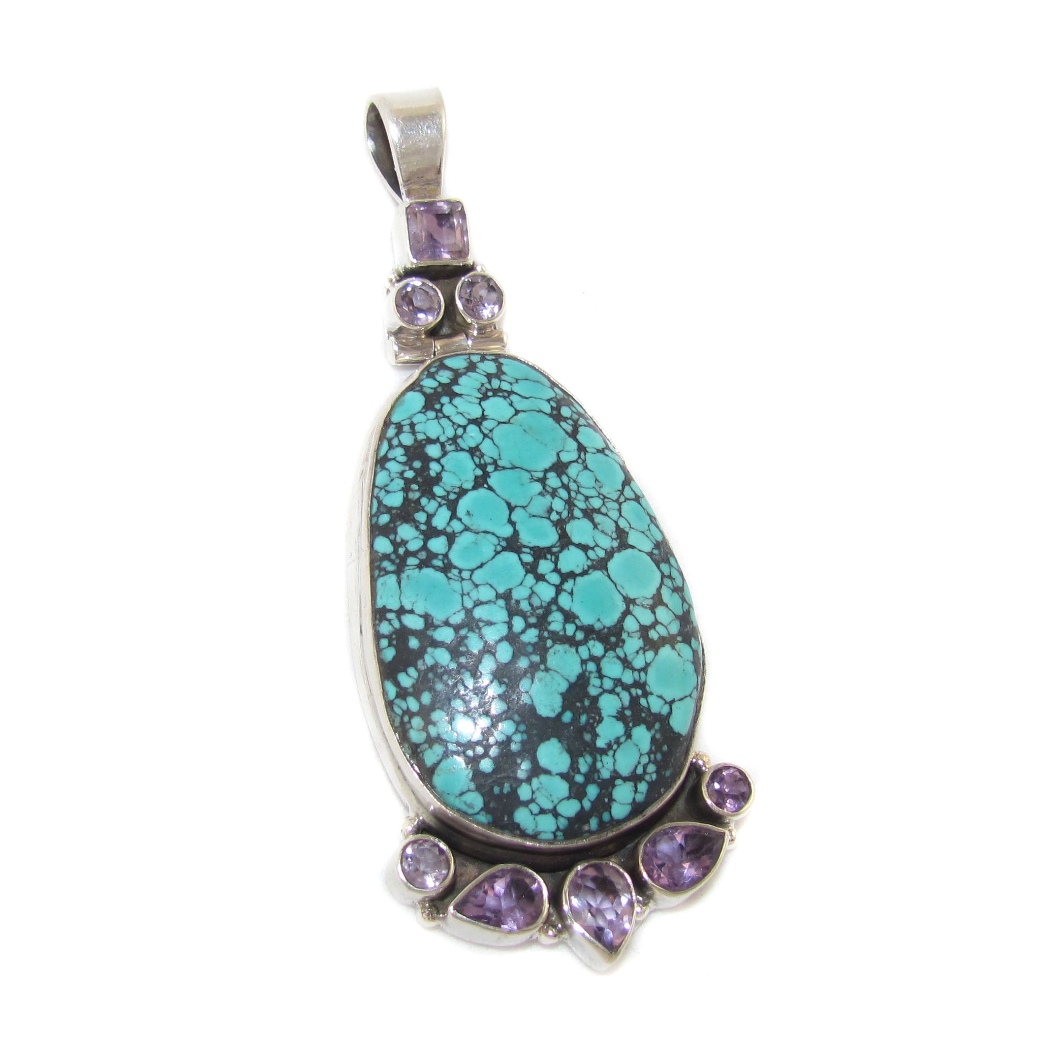 Türkis Magnesit mit Amethyst Edelstein Sterlingsilber Anhänger XL - in Harmonie