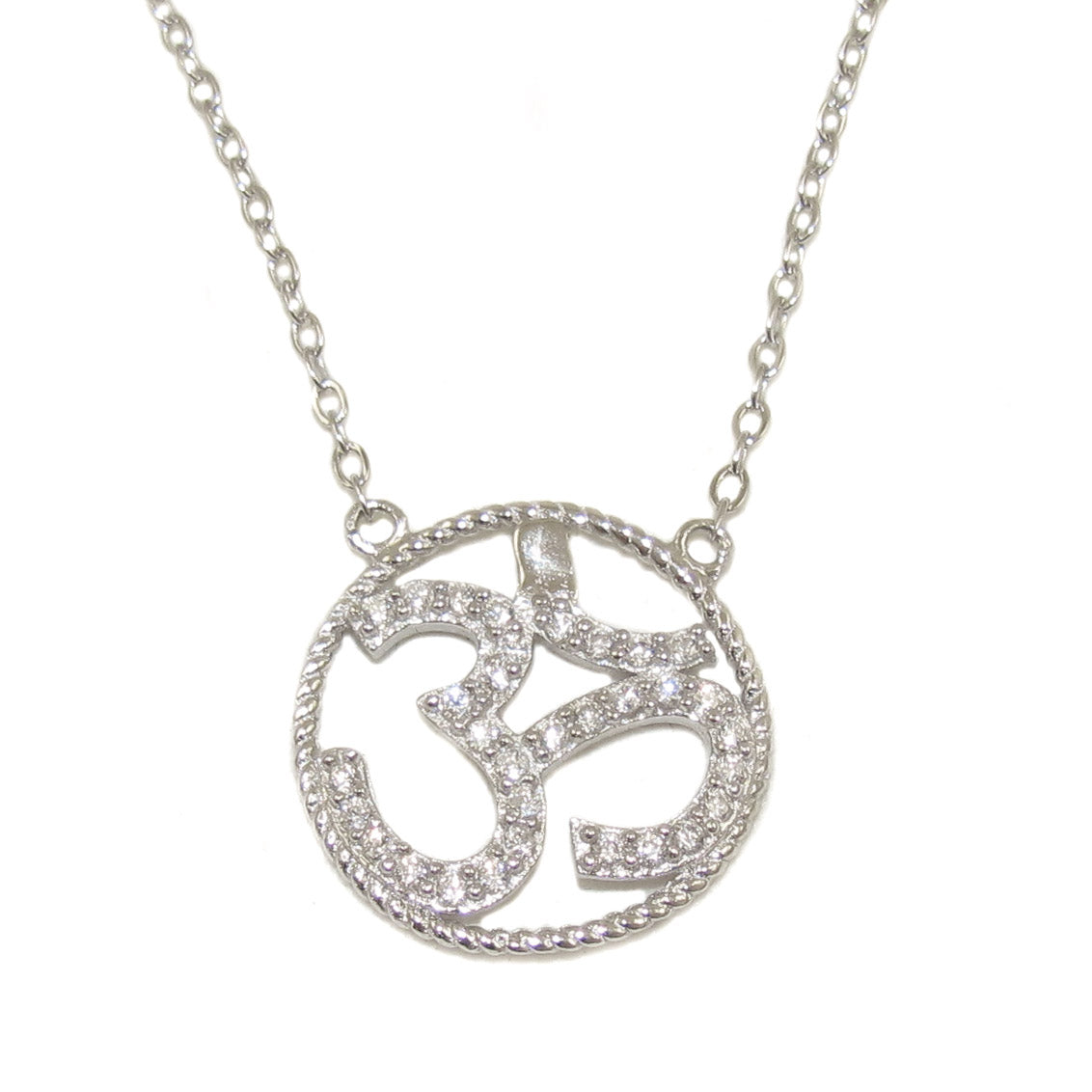 OM Sterlingsilber Kette 50 cm mit Swarovski Kristallen, Chakra Schmuck