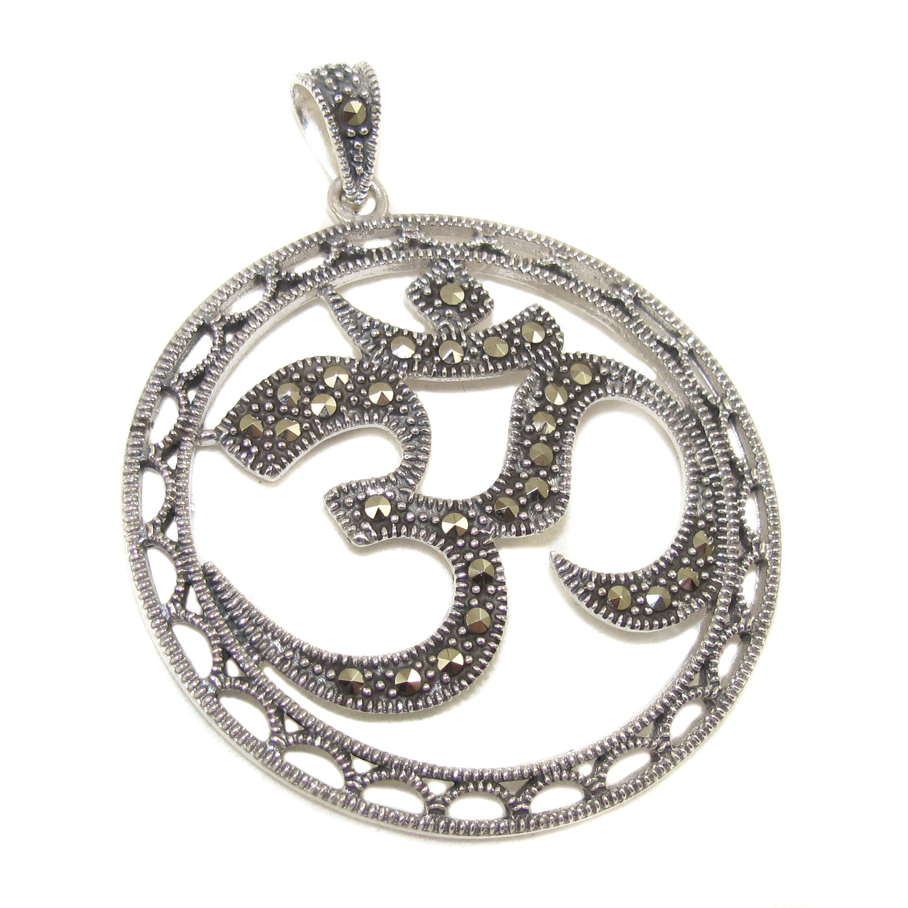 OM Sterlingsilber Markasit Edelstein Anhänger XL Chakra Schmuck - Heilung auf allen Ebenen.