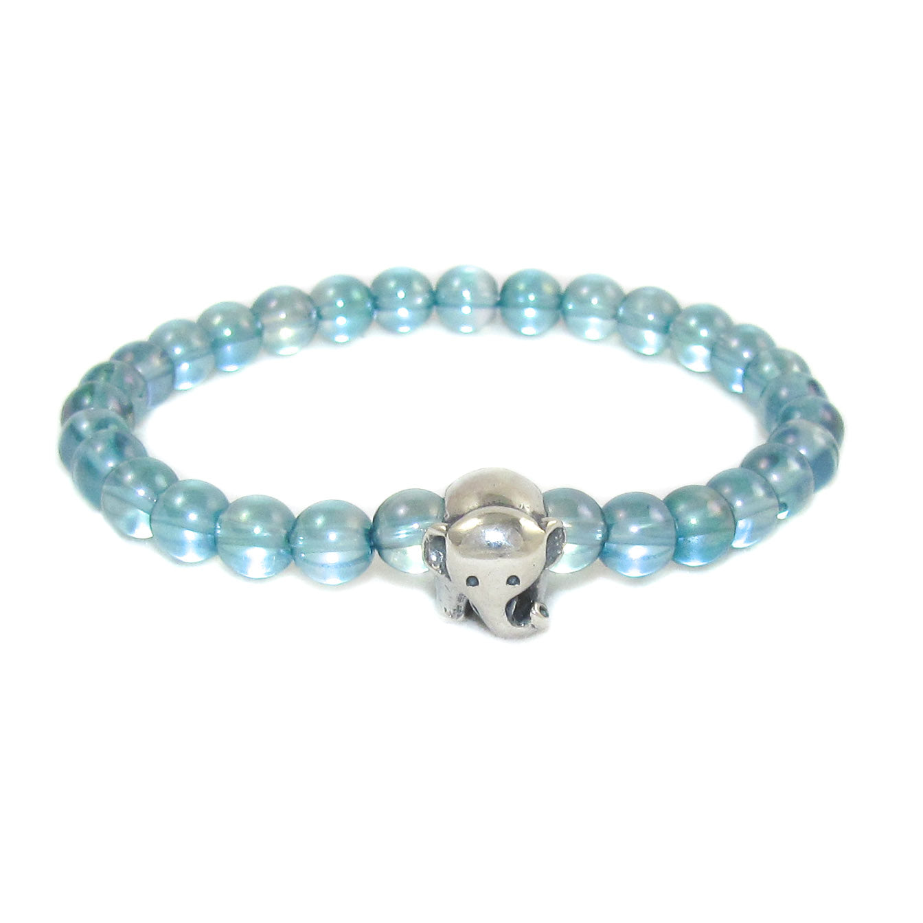 Aqua Aura Edelstein Karma Armband mit Sterlingsilber Elefant, Glück und Wohlstand