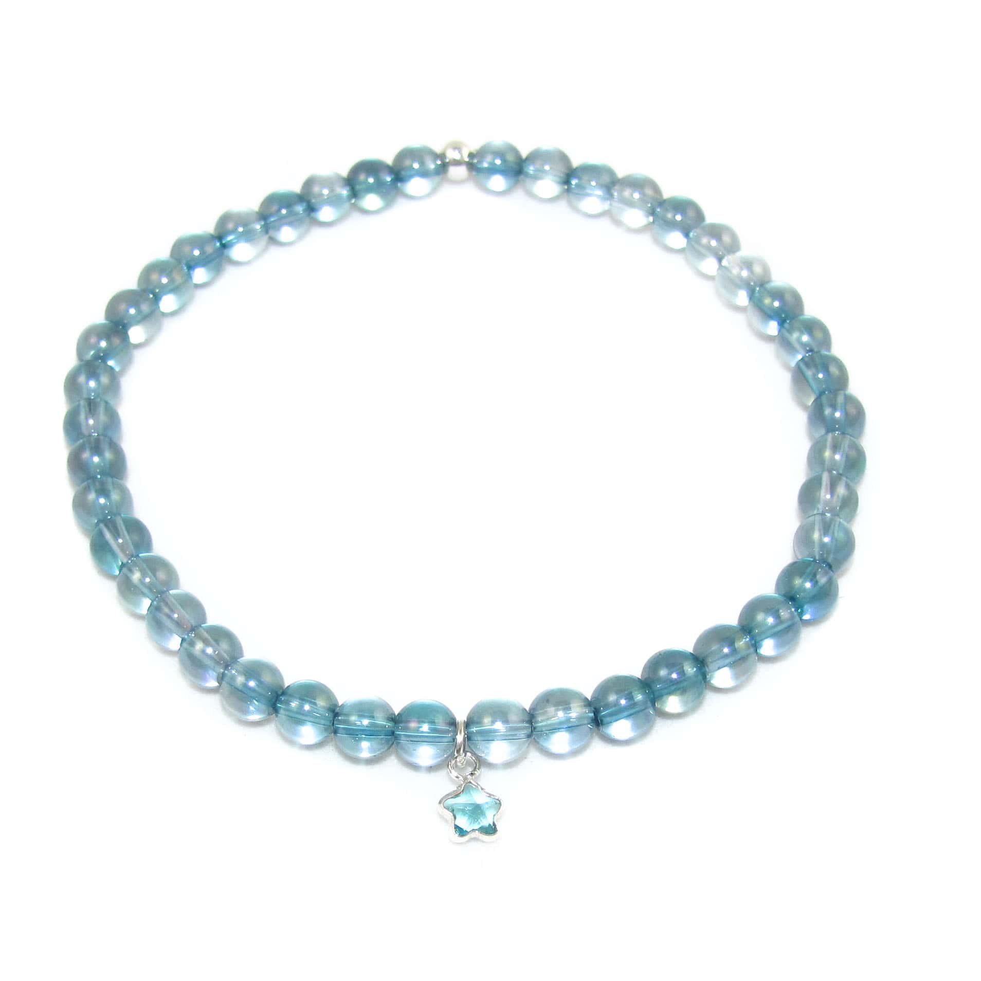 Aqua Aura Edelstein Karma Seestern Armband mit Zirkon, 4 mm Perlen, Erfüllung