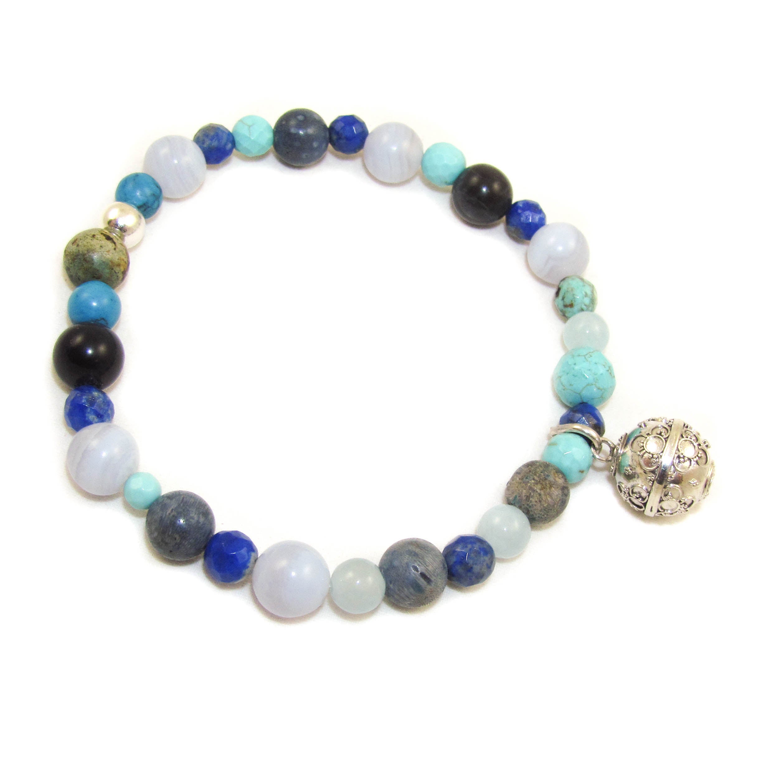 Engelsrufer Klangkugel Armband mit blauen Edelsteinen - Chakraschmuck