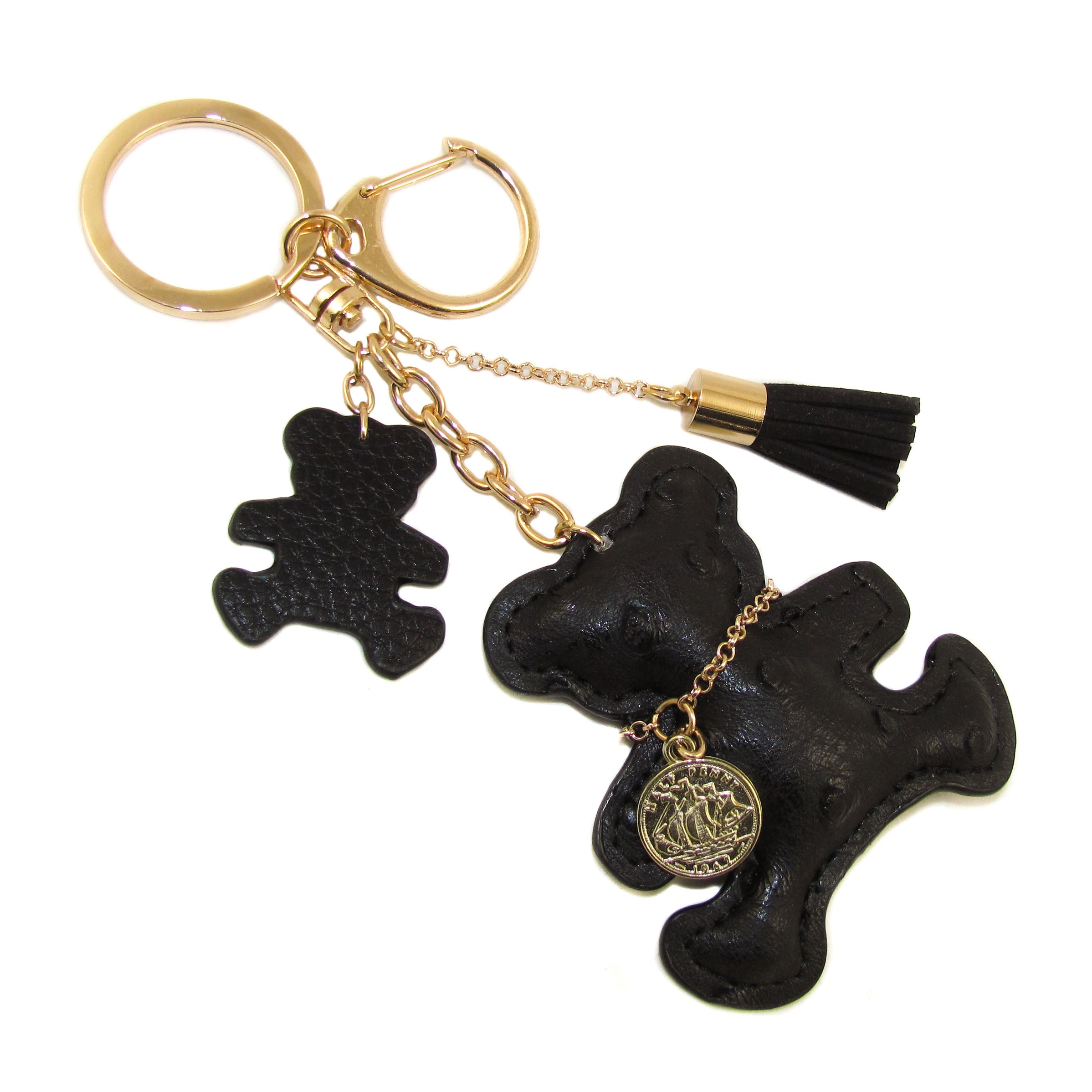 Teddy Bär Charm Schlüsselanhänger Gold Schwarz