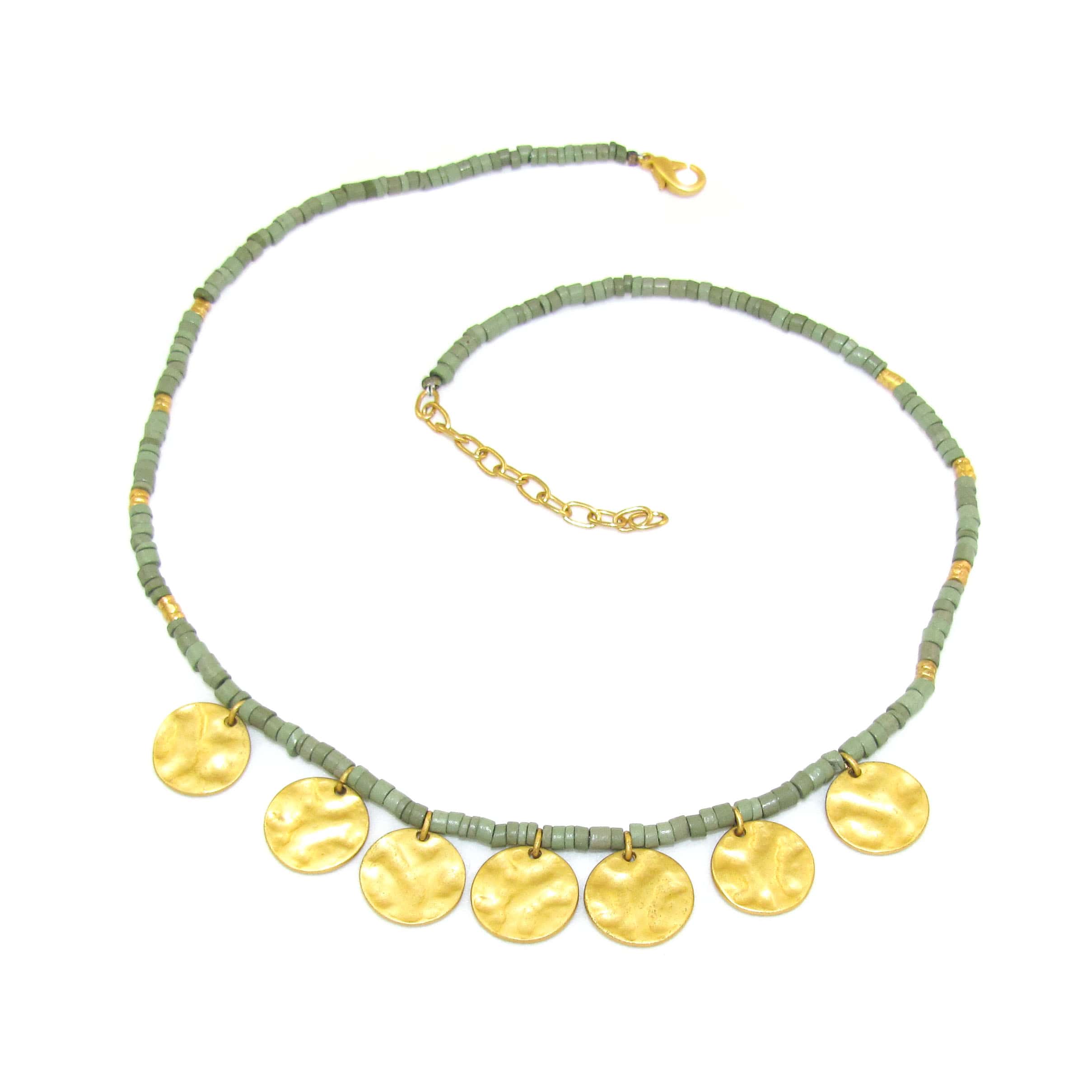 Inka Style Gold Grün Collier Kette, Länge 42 cm - Lebensfreude