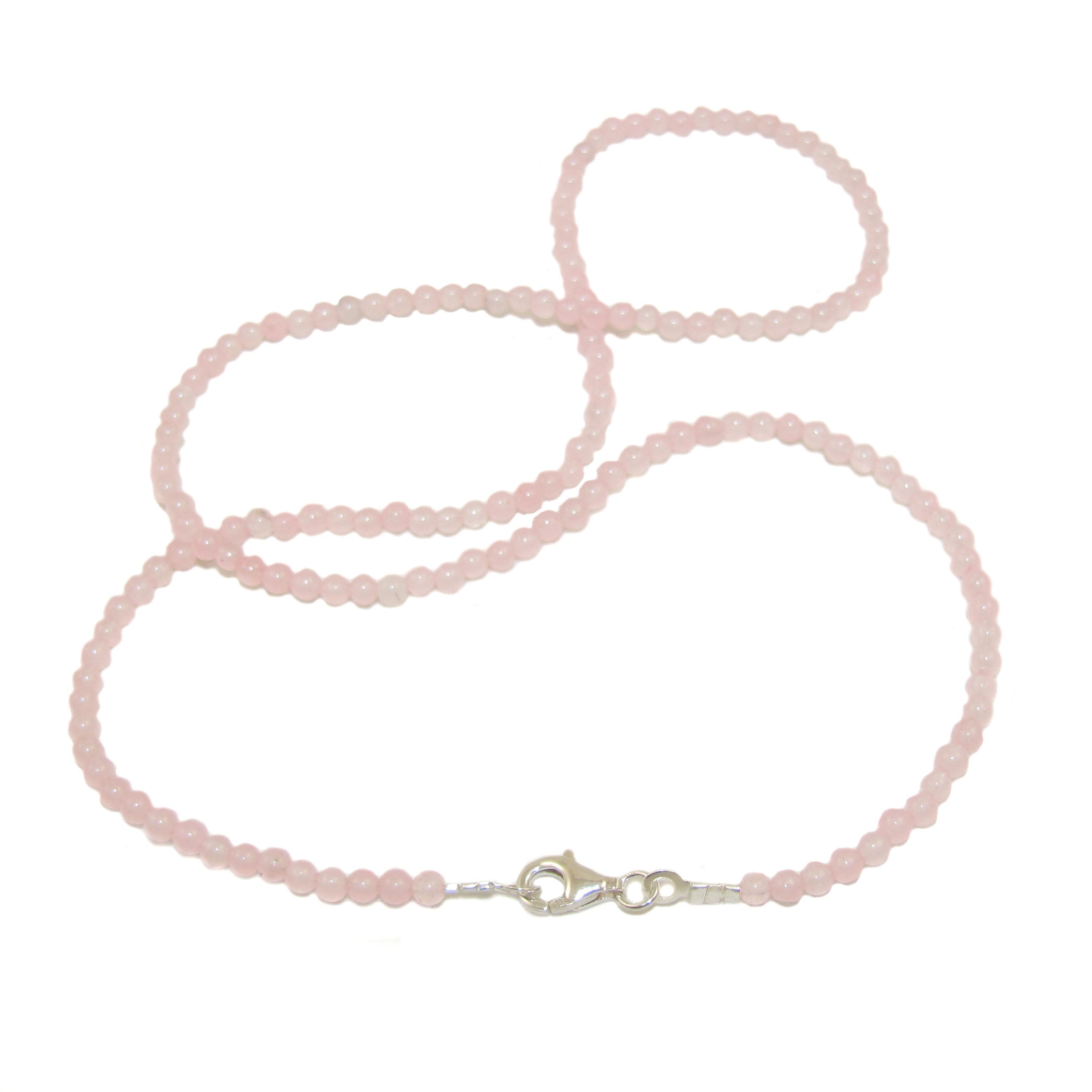 💗 Rosenquarz Edelstein Kette – 60 cm, 3 mm Kugeln – geweiht für Liebe, Harmonie & Herzöffnung
