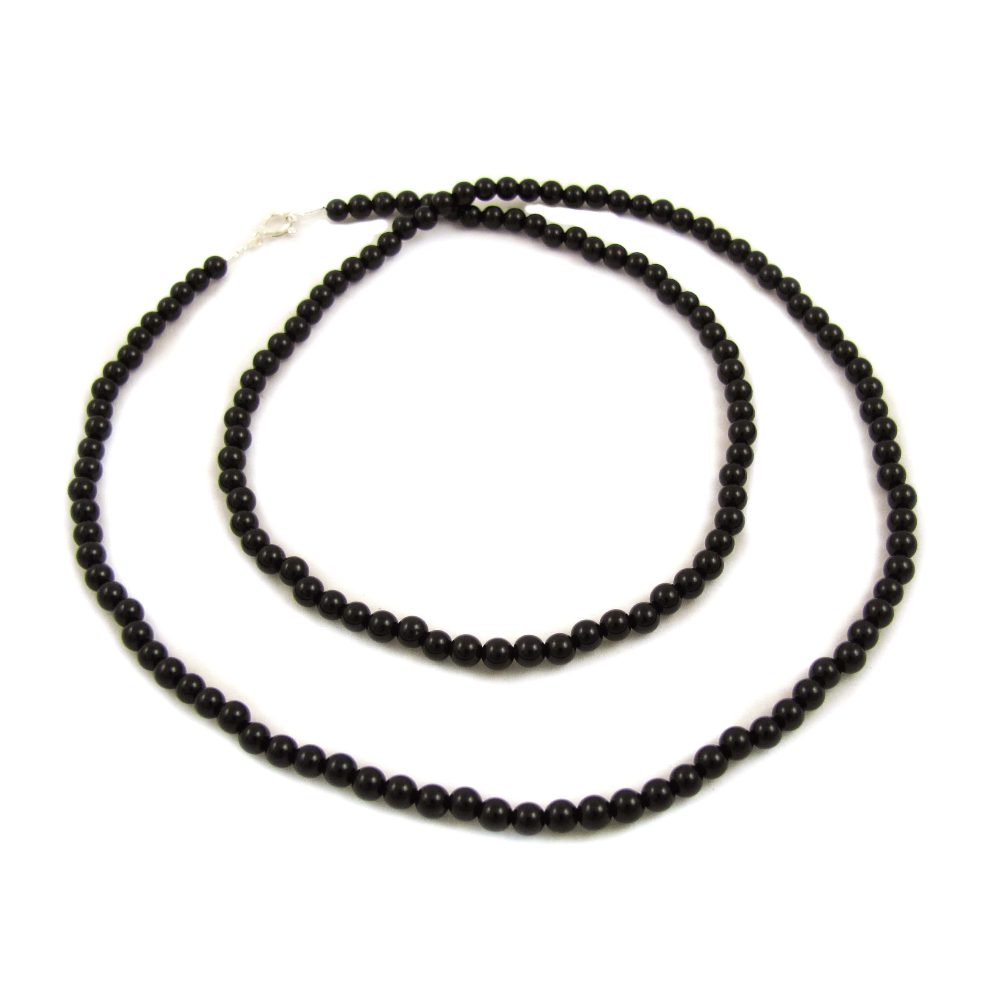 Onyx Edelstein Heilstein Kette, 60 cm, schwarz, 4 mm Kugeln - im Schutz