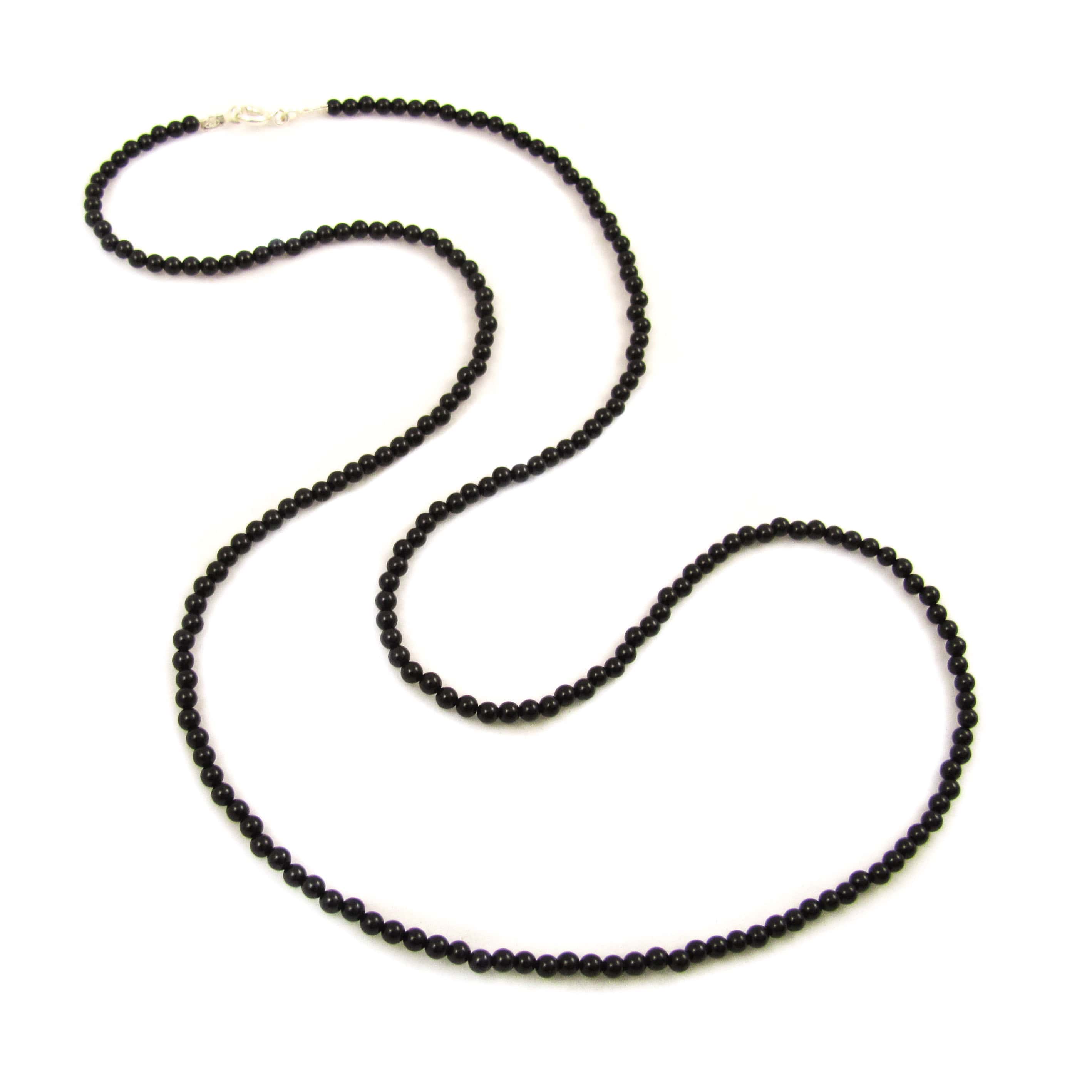schwarzer Achat Edelstein Heilstein Kette, filigrane 2 mm Perlen, 60 cm - Leichtigkeit