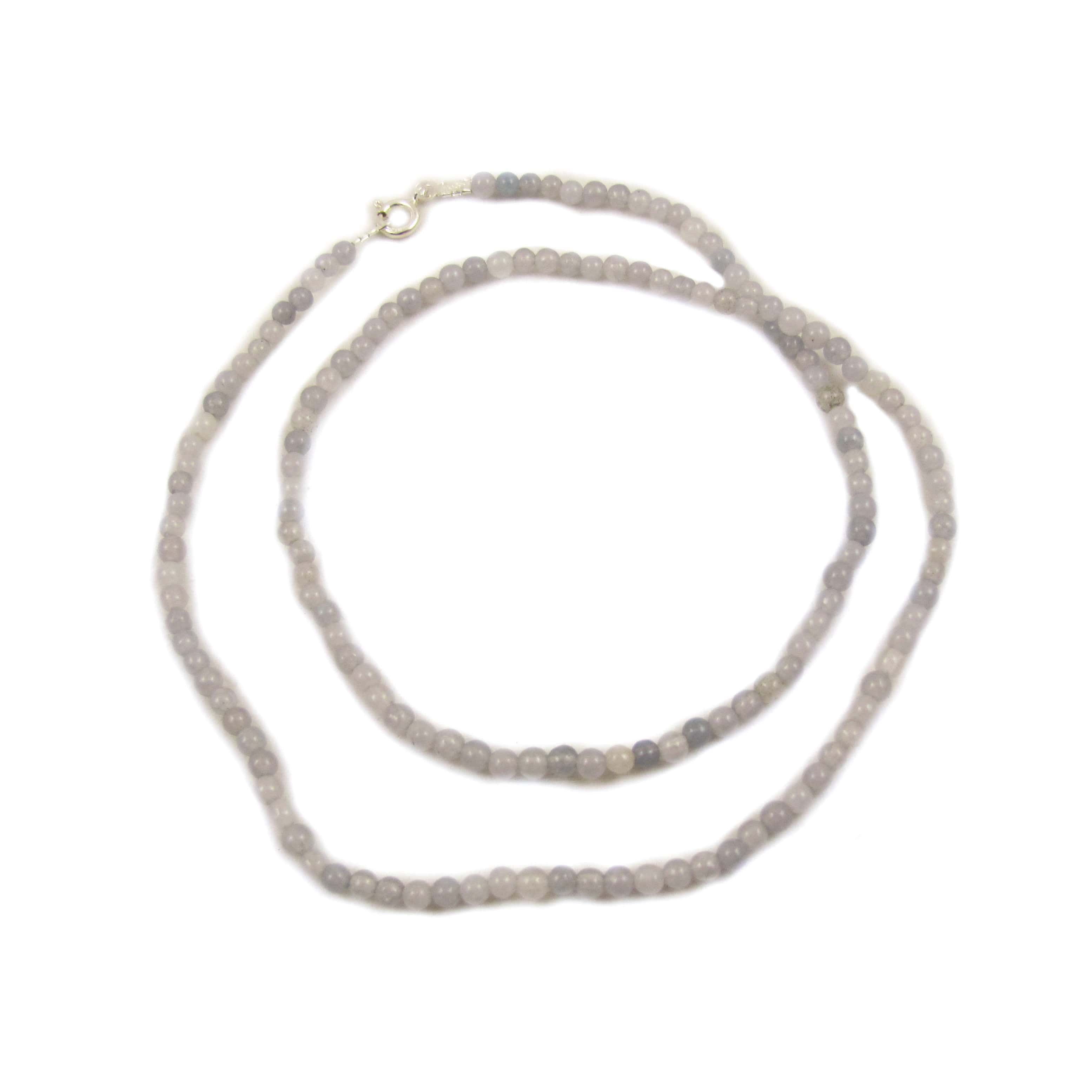 Blau graue Jade Edelstein Heilstein Kette mit edlen 3 mm Kugeln, 50 cm