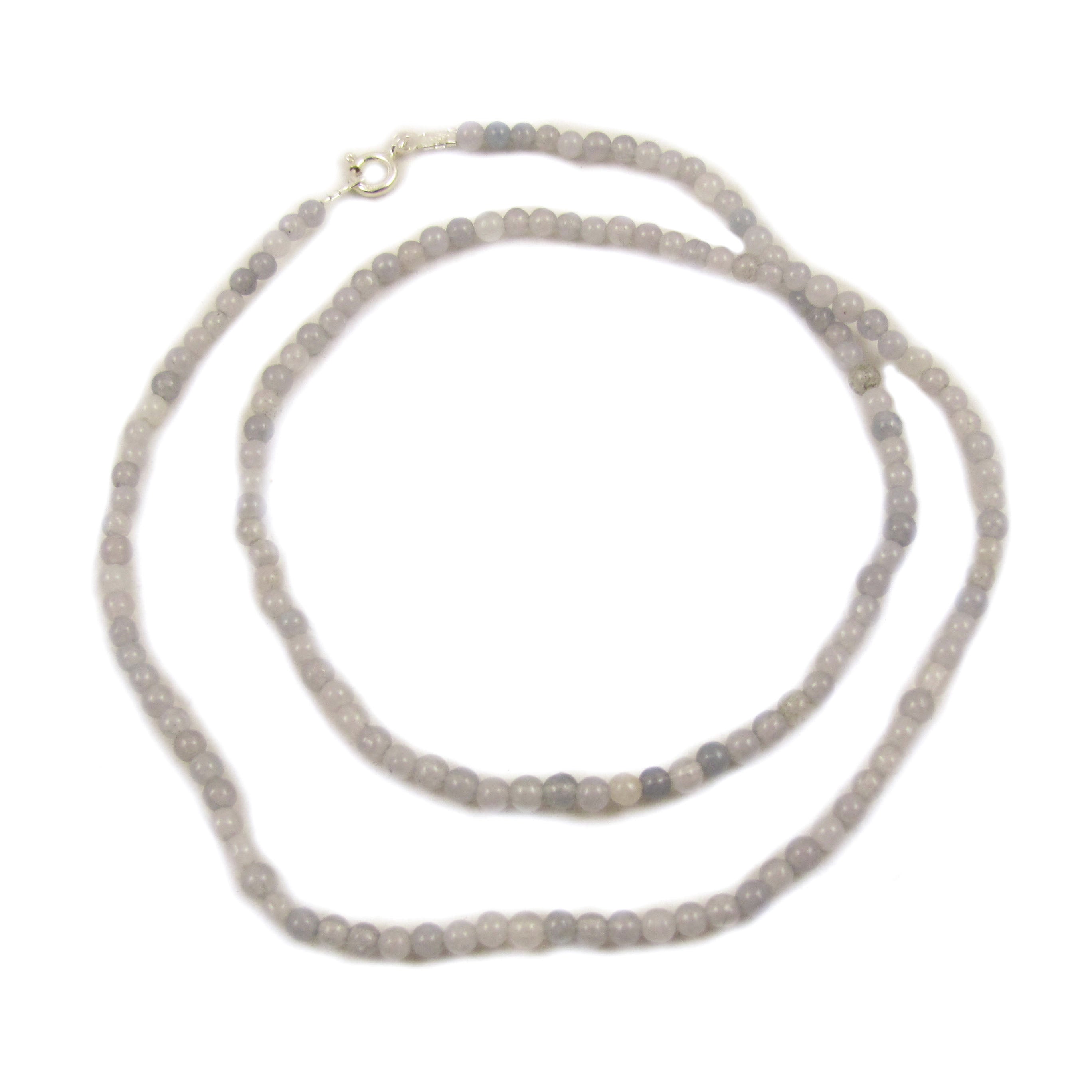 blau graue Jade Edelstein Kette mit edlen 3 mm Kugeln, 60 cm