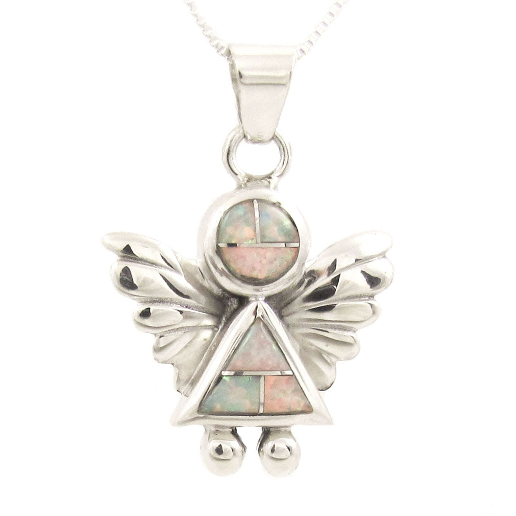 edle Schutzengel Anhänger Kette, Engel mit weißem Opal Edelsstein