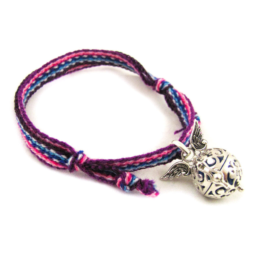 Engelsrufer Flügel Klangkugel Hippie Armband in Rosa Lila Blau - innerer Frieden