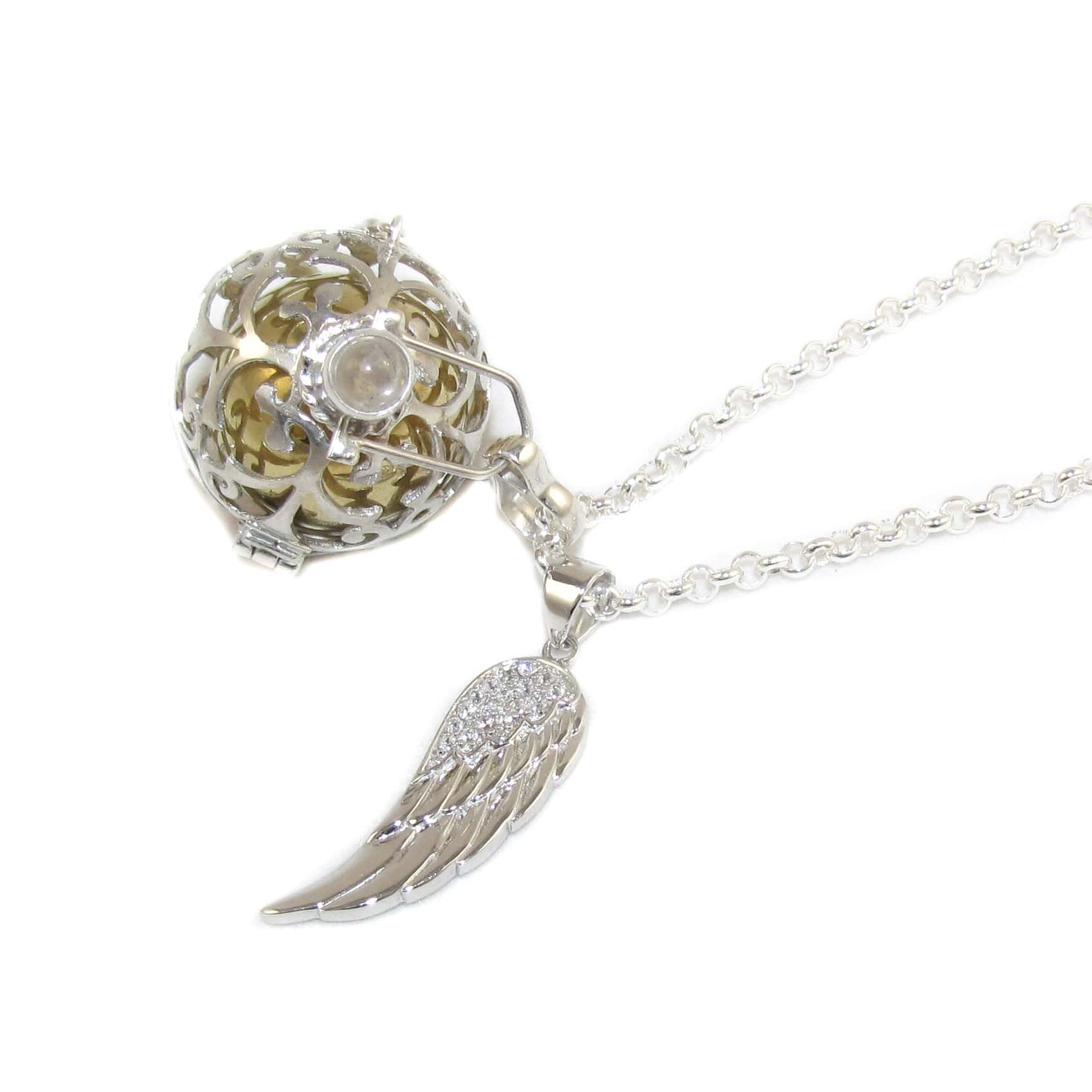edles Engelsrufer XL Engelsflügel Mondstein Edelstein Karma Kette Sterlingsilber Set 60 cm, geweiht - Liebe und Glück