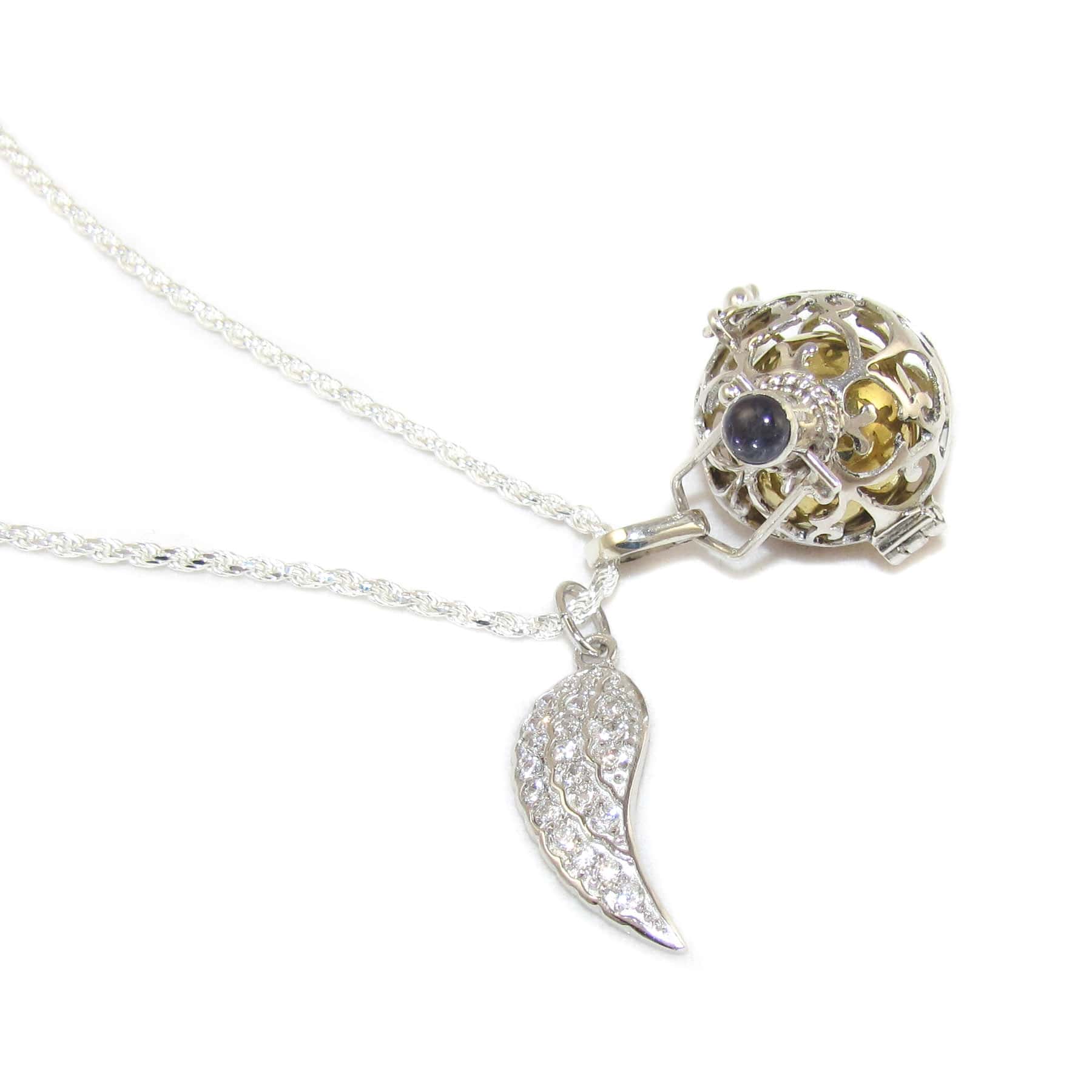 edle Engelsrufer Engelsflügel Amethyst Edelstein Karma Kette Set 50 cm, geweiht - göttliche Liebe