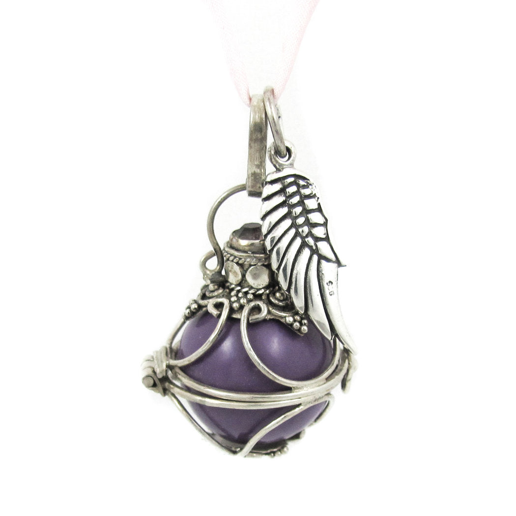 Engelsrufer Flügel Klangkugel Sterlingsilber Kette, an Seide, lila - Harmonie