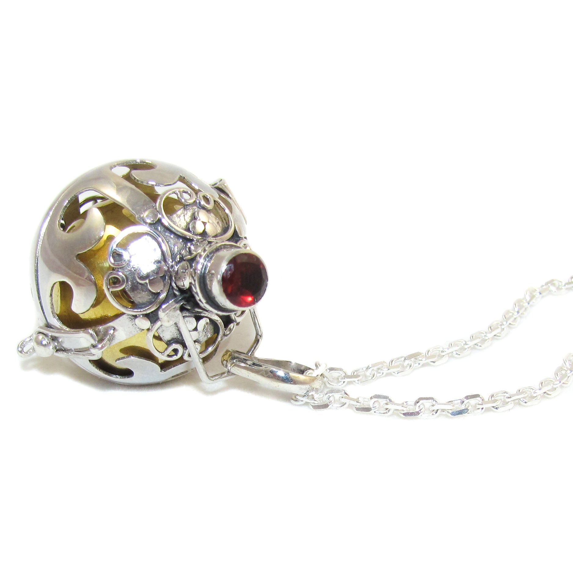 edle Engelsrufer Sterlingsilber Kette 70 cm mit Granat Edelstein - Liebe und Kraft