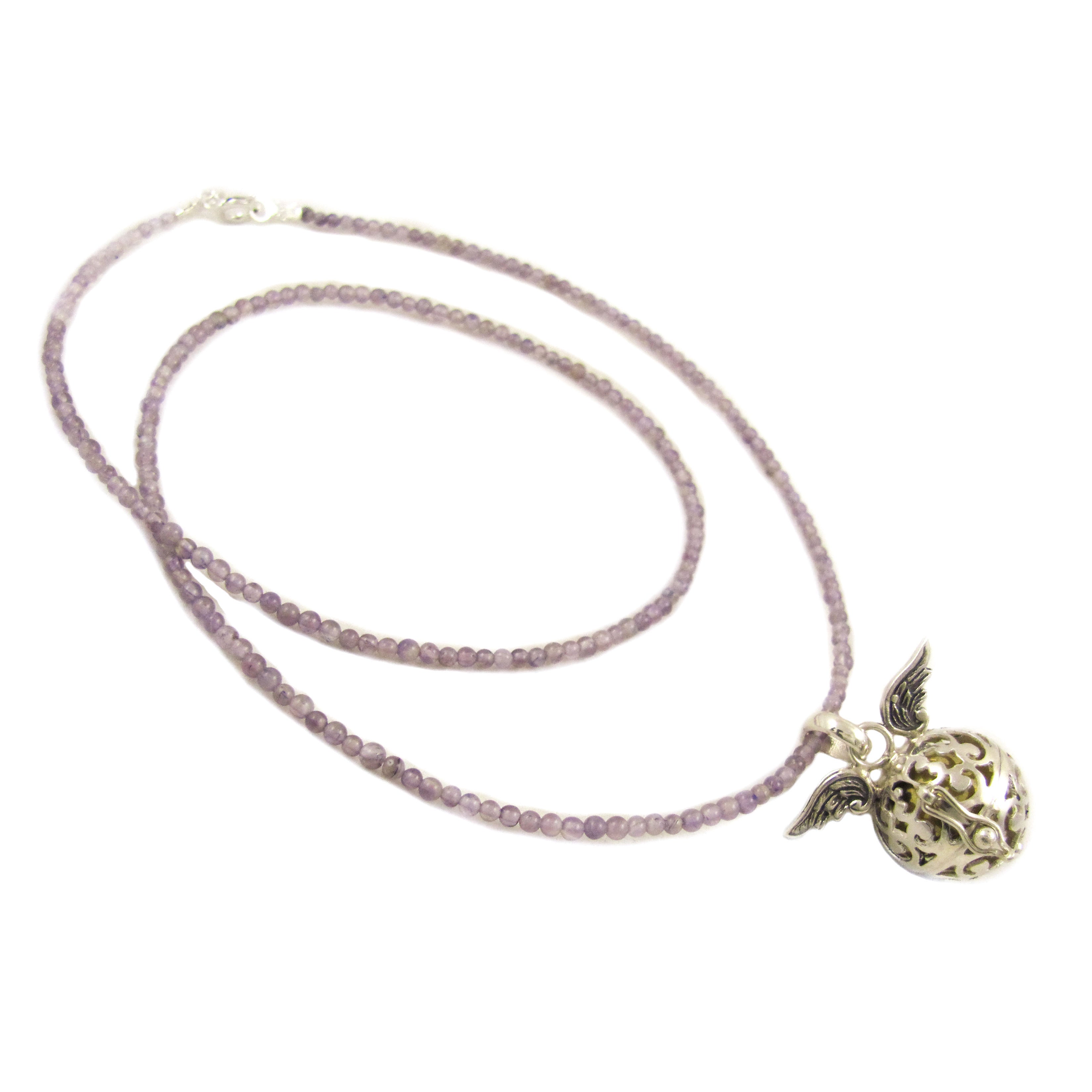 Engelsrufer Flügel Sterlingsilber Amethyst Edelstein Kette, 50 cm - Intuition