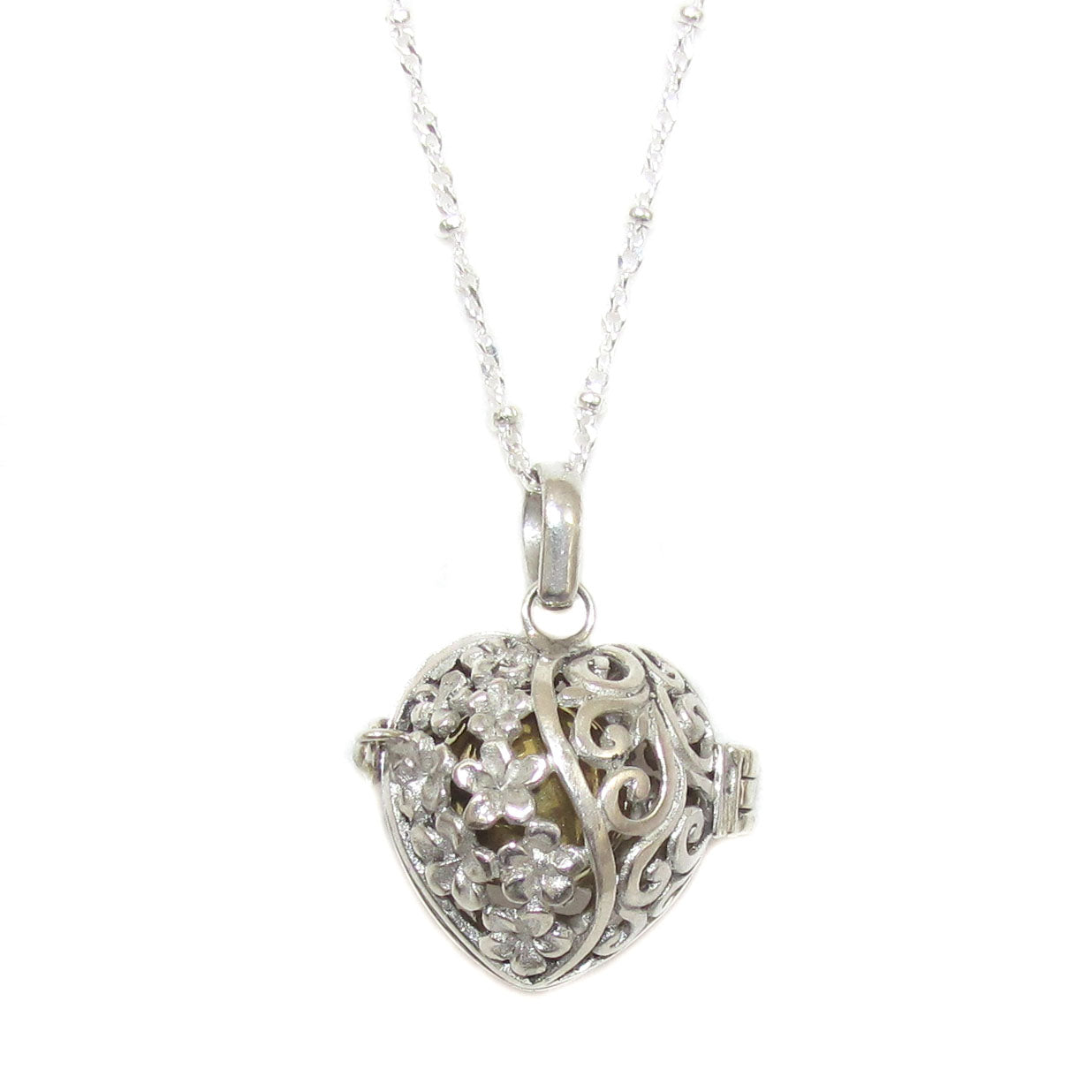 Herz Engelsrufer Klangkugel Sterlingsilber Glücksbringer Set, Kette 45 cm - ewige Liebe