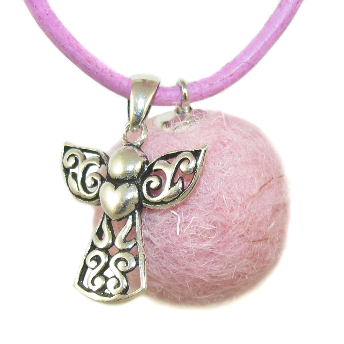 Engelsrufer Kette mit Schutzengel, Filz und Sterlingsilber rosa - samaki originals
