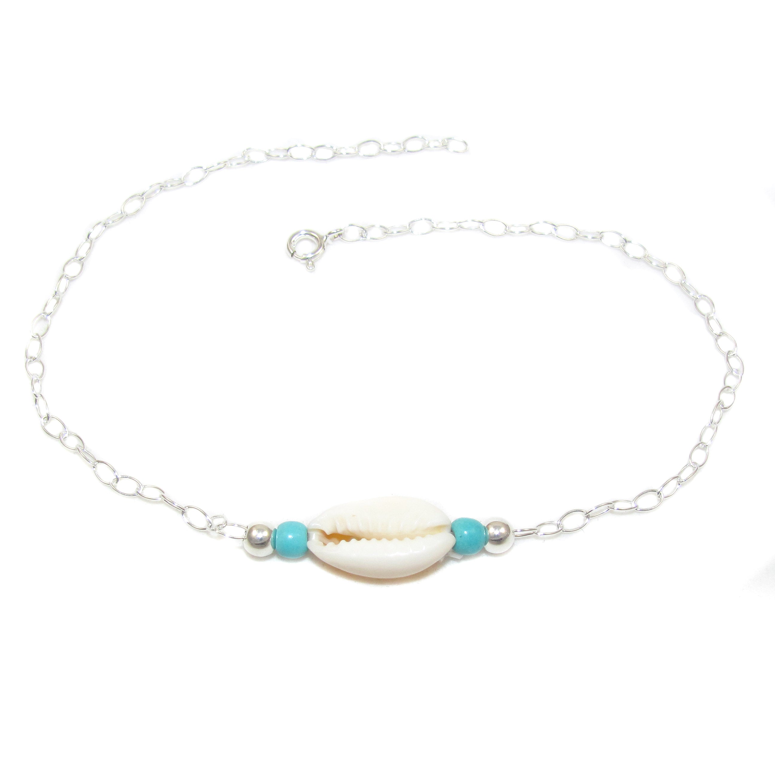 Muschel Glücksbringer Fußkettchen Sommer Schmuck Sterlingsilber