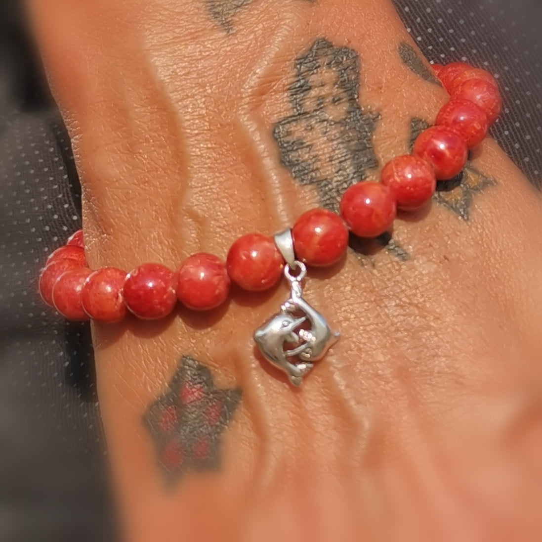 Korallen Delfin Karma Schmuck Armband Edelsteine Mallorca Heilsteine Reiki Yoga