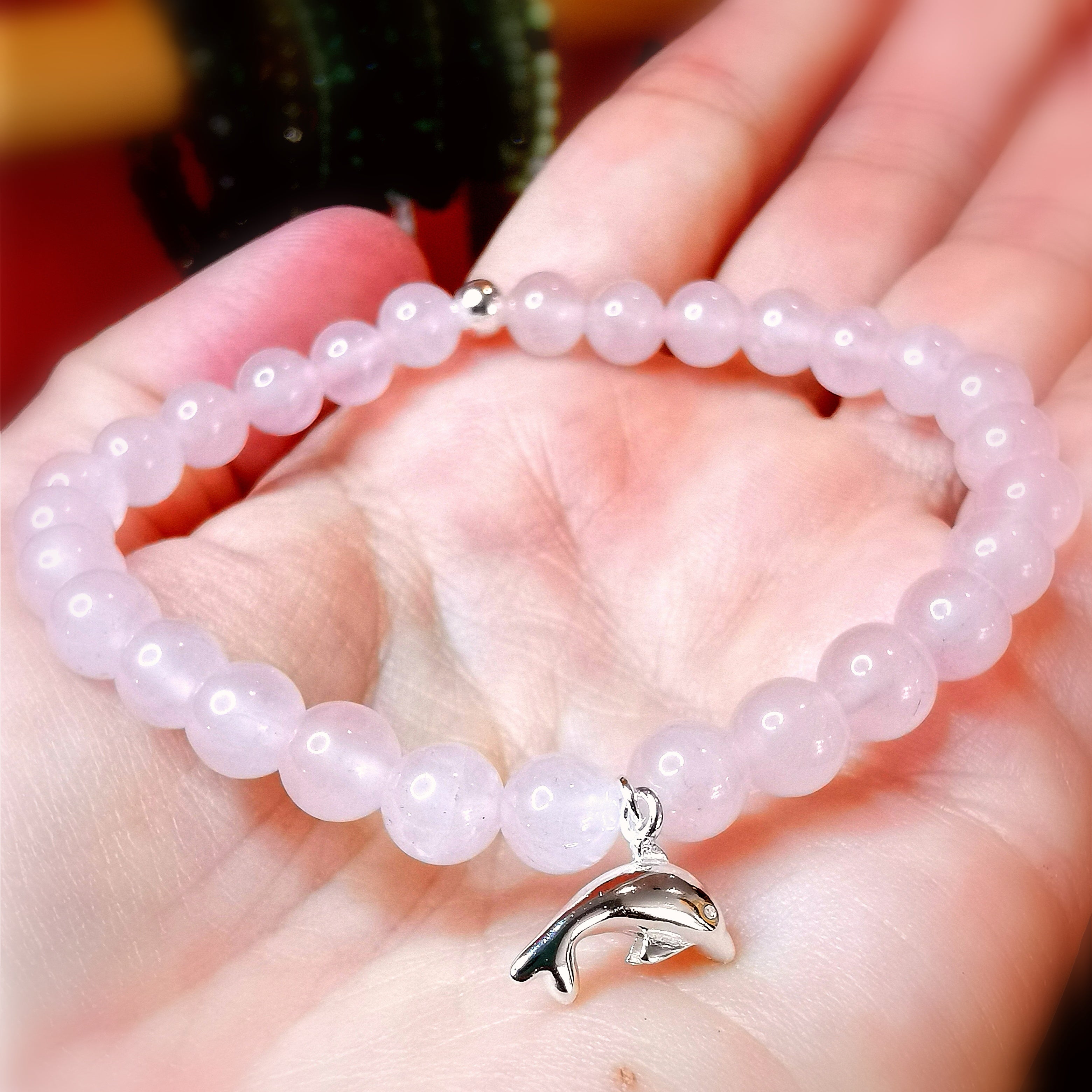 Rosenquarz Edelstein Delfin Karma Schmuck Armband samaki Mallorca Heilsteine rosa