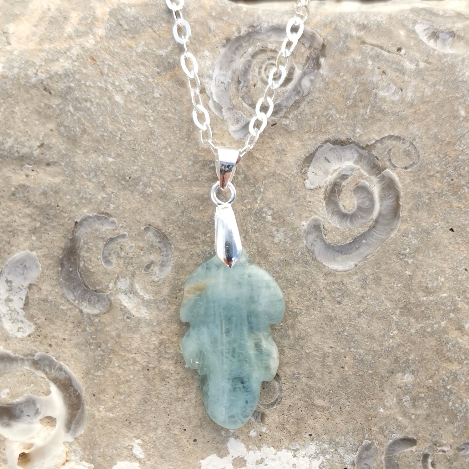 Aquamarin Blatt Edelstein Karma Sterlingsilber Kette - Schönheit des Lebens