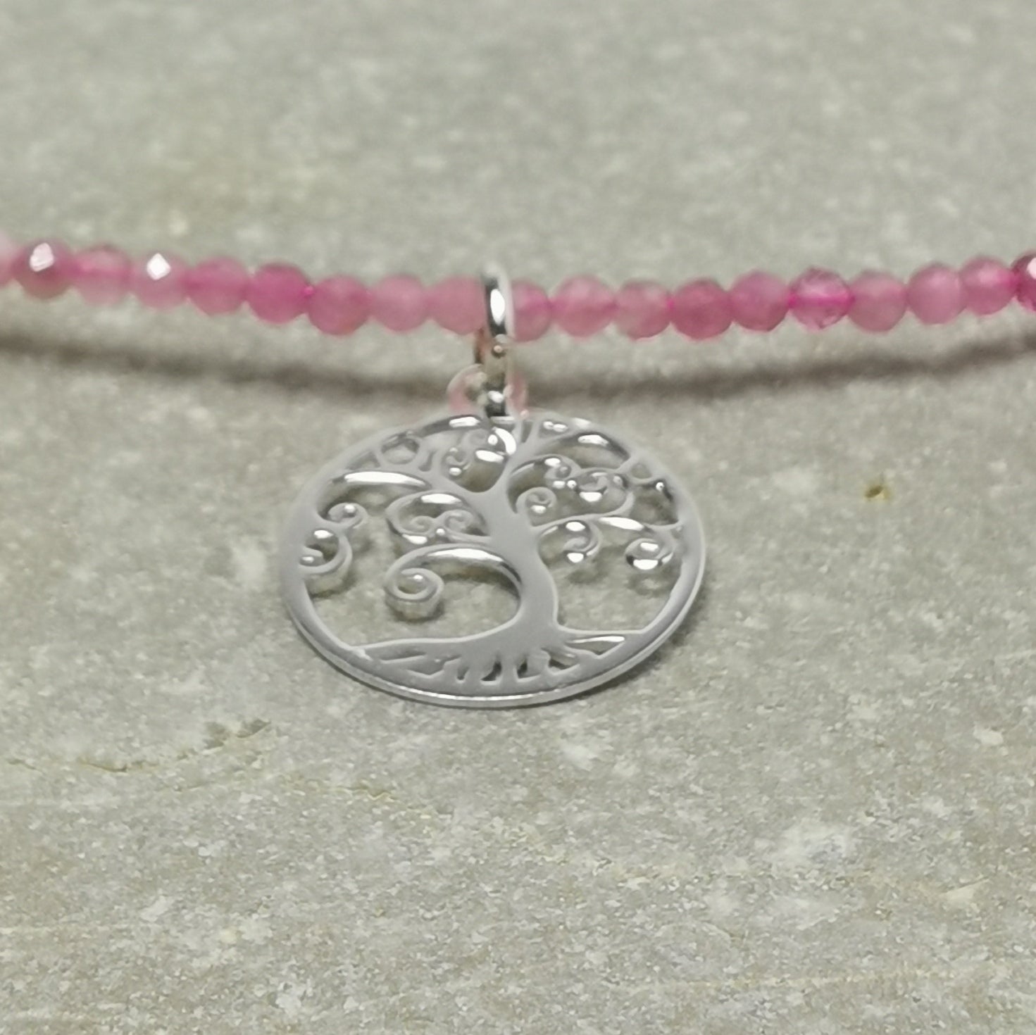 Lebensbaum Turmalin Edelstein Heilstein Karma Kette Rosa, geweiht - Lebenslust