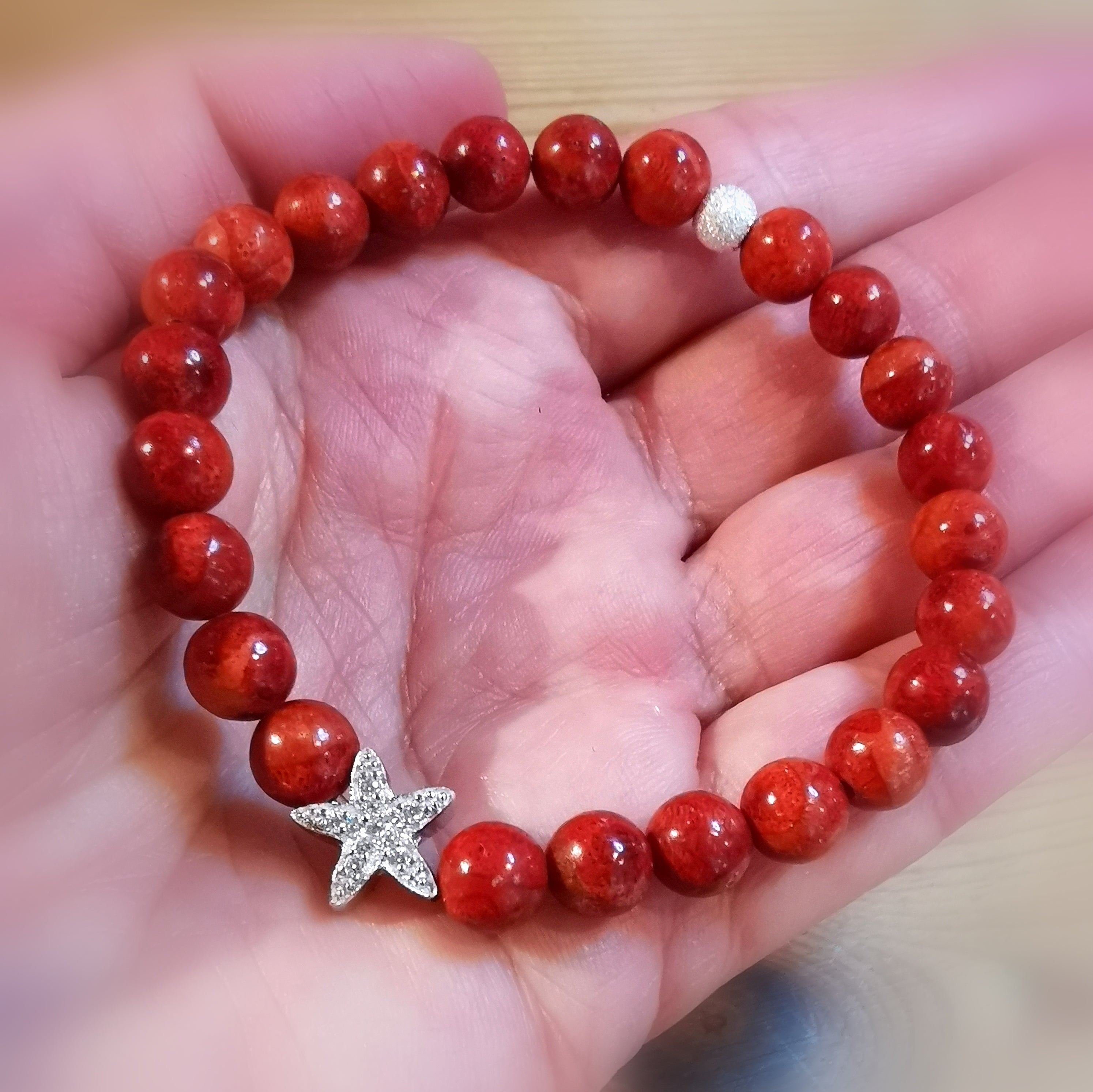 Koralle Seestern Karma Heilstein Edelstein Armband mit Zirkon, Wunder genießen, samaki mallorca hope soul reiki yoga
