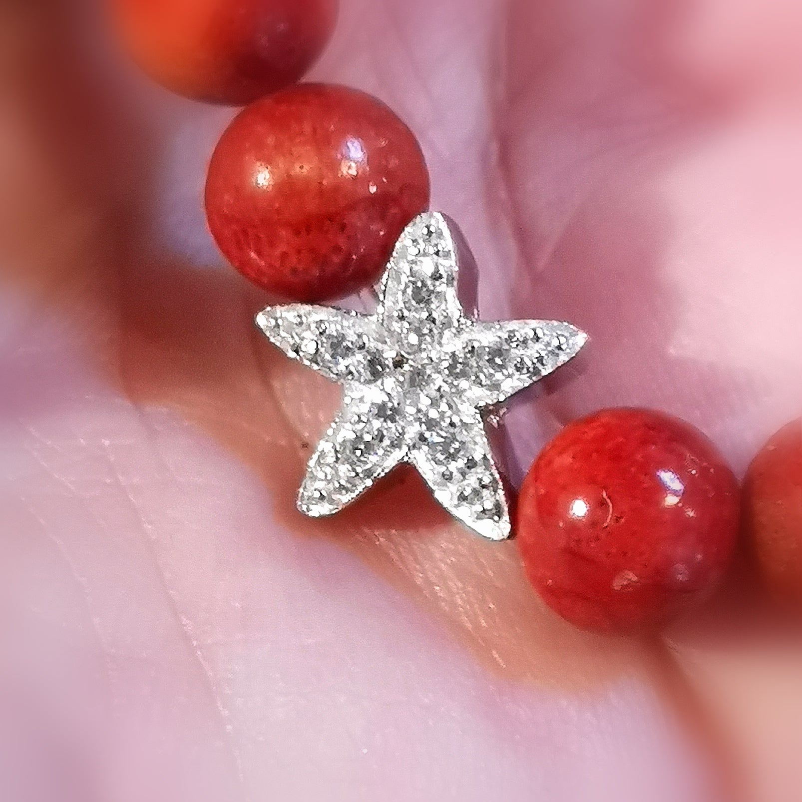 Koralle Seestern Karma Heilstein Edelstein Armband mit Zirkon, Wunder genießen, samaki mallorca hope soul reiki yoga