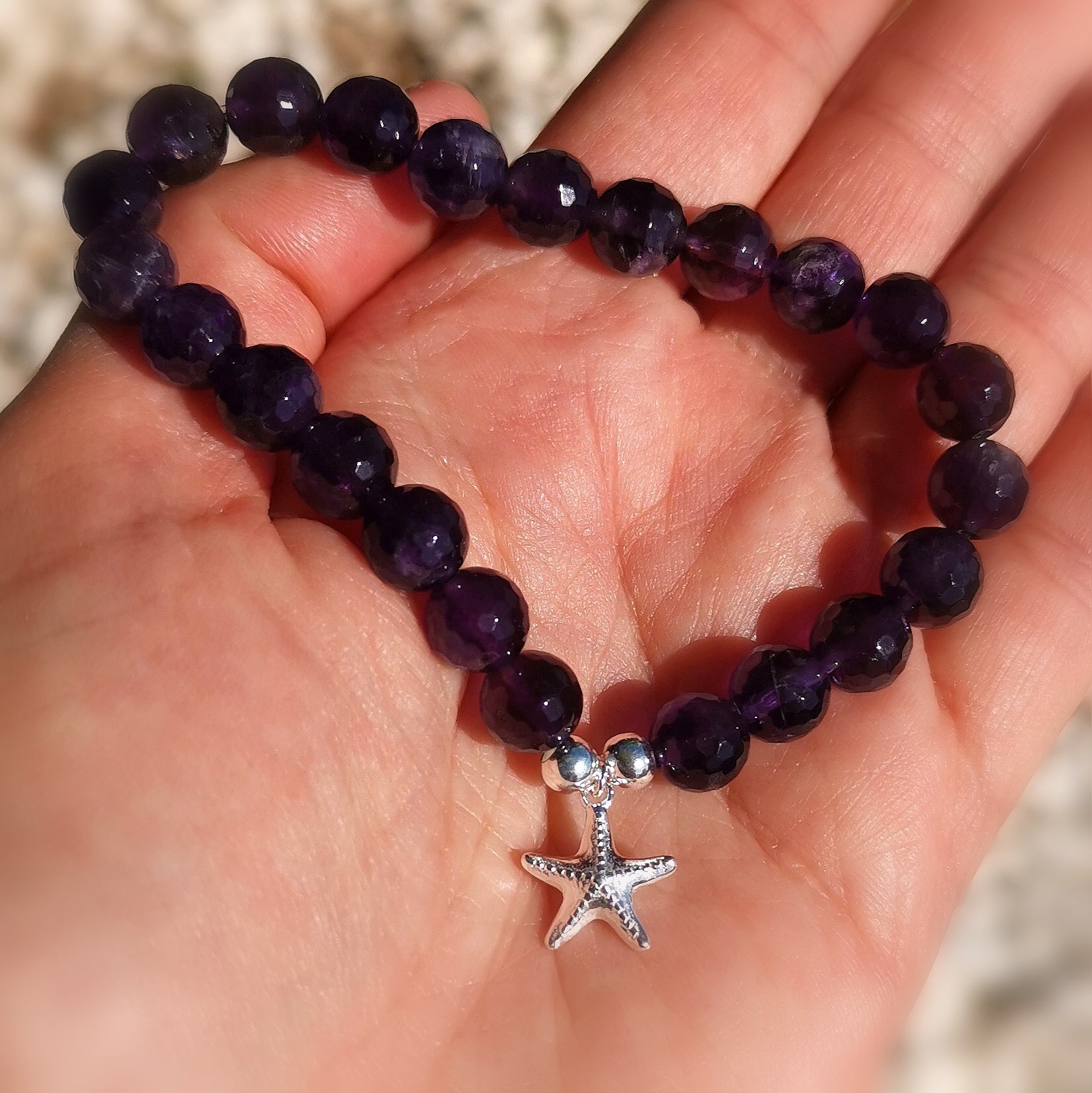Amethyst Seestern Karma Edelstein Heilstein Armband, dem Leben vertrauen, samaki mallorca hope hoffnung seele soul