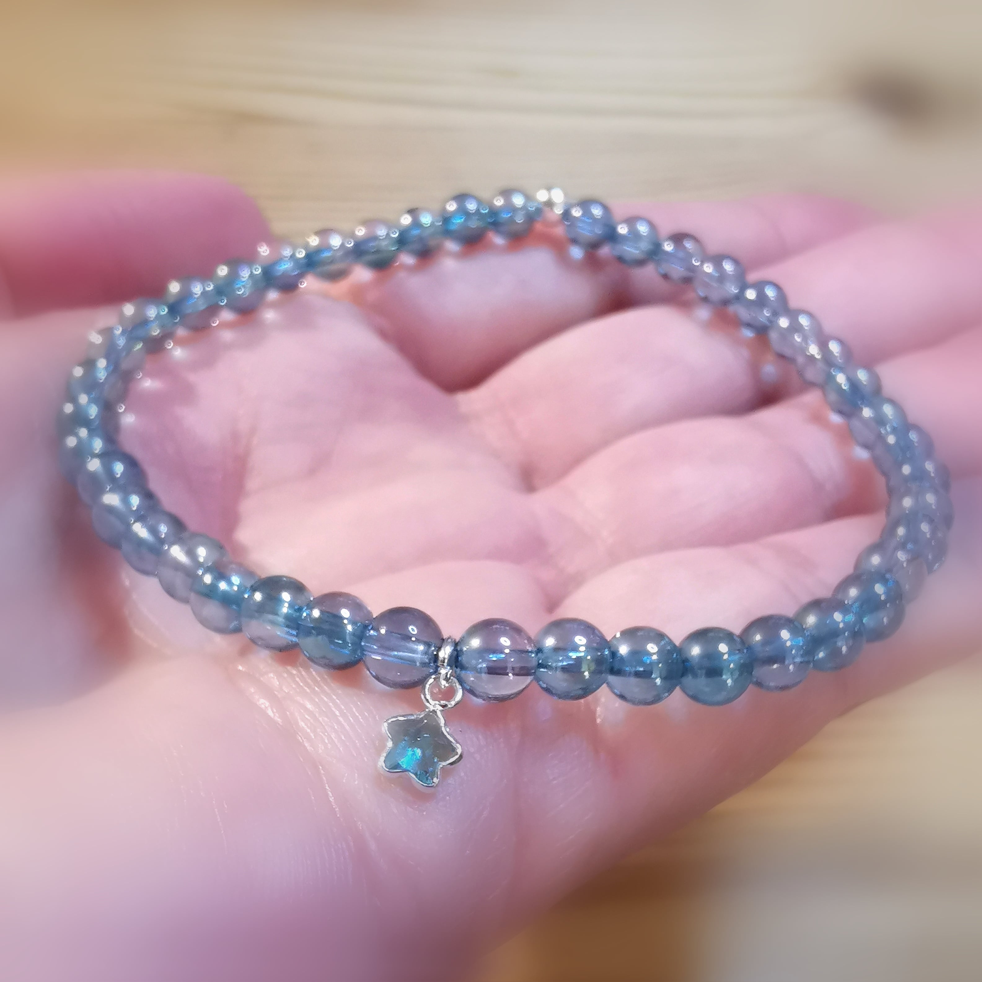 Aqua Aura Edelstein Karma Seestern Armband mit Zirkon, 4 mm Perlen, Erfüllung, samaki mallorca