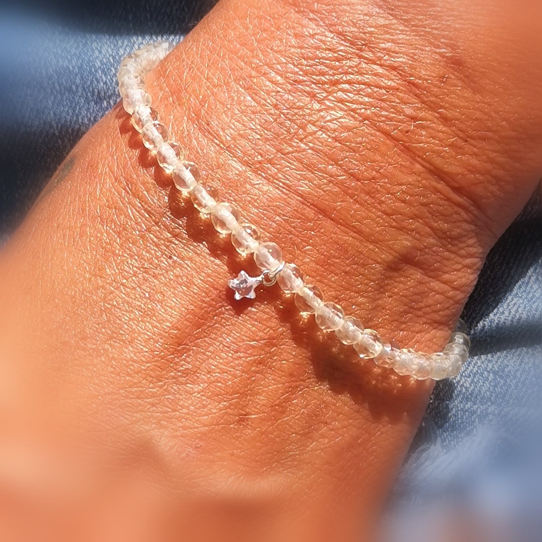 Limonen Quarz Karma Armband mit Zirkon Seestern, Chakra Schmuck, geistige Erfrischung