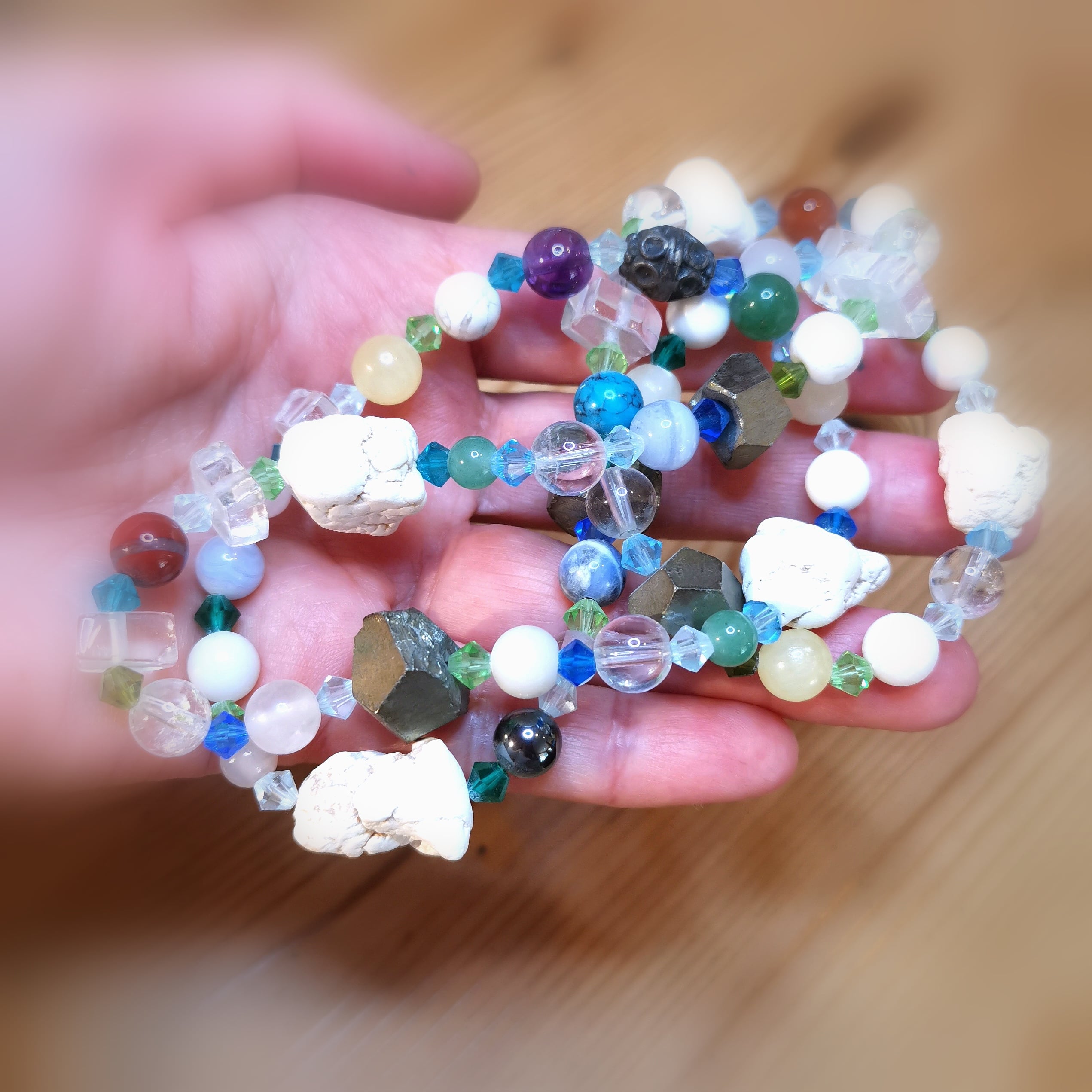 Edelstein Mix Karma Kette und Chakra Schmuck, Aura Stärke und Lebenskraft, samaki