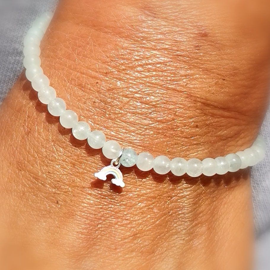 Aquamarin Edelstein Regenbogen Karma Armband, Chakra Schmuck, Prinzip "Hoffnung", samaki