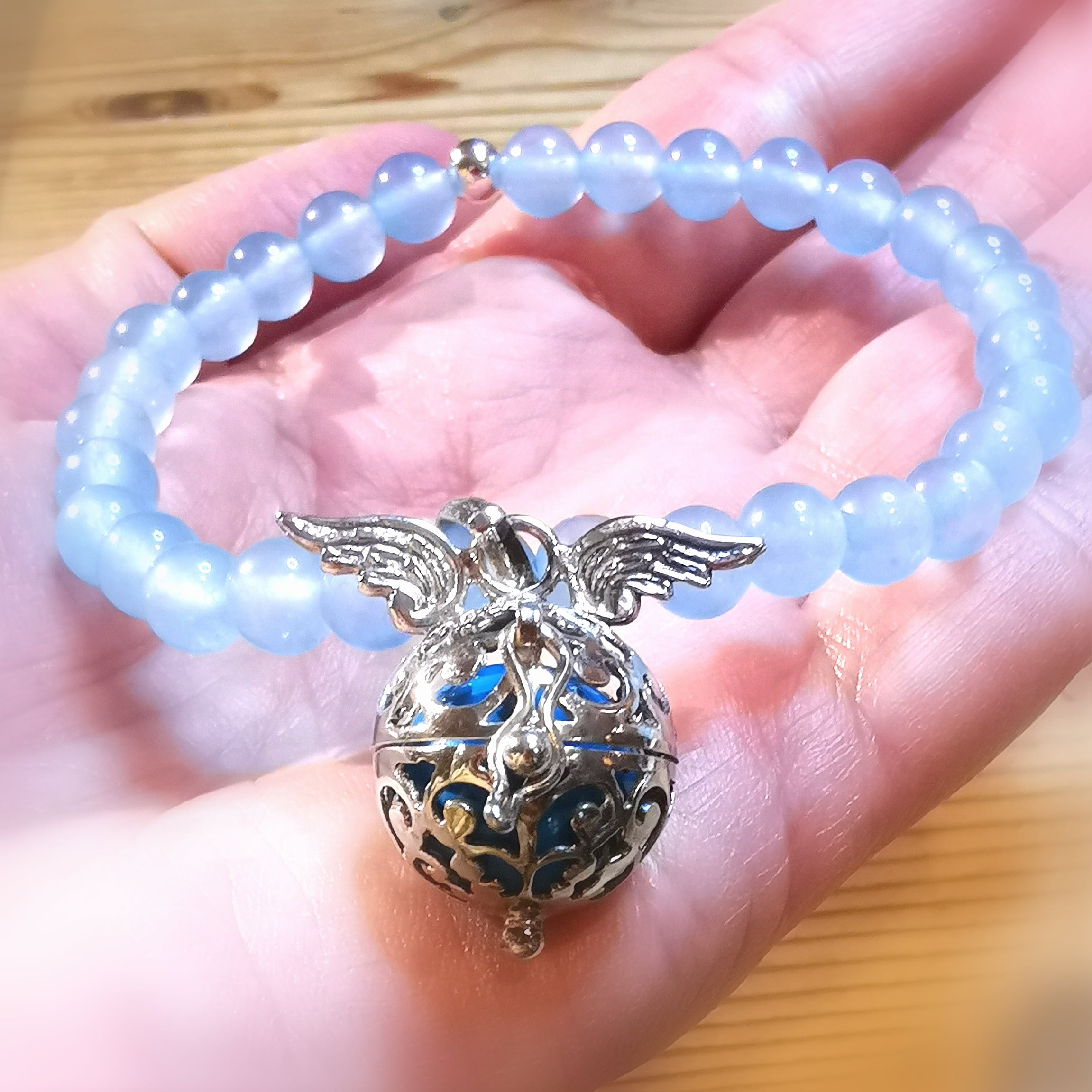 Engelsrufer Edelstein Karma Armband, blaue Jade, Erzengel Michael, Schutz und Stärke, samaki mallorca