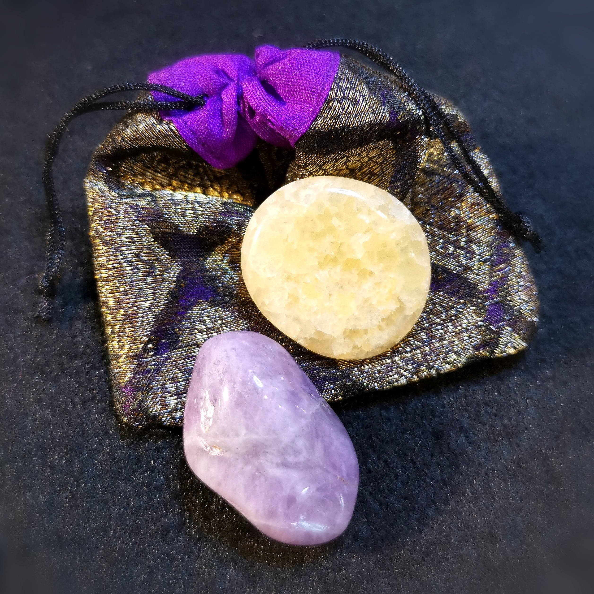 Heilstein Edelstein Set Entspannung, Amethyst und Orangencalcit, schöne Träume, samaki