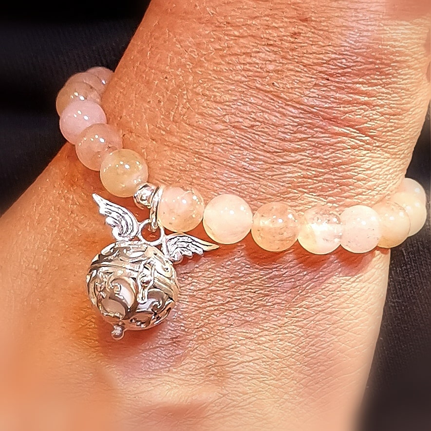 Engelsrufer Morganit Edelstein Heilstein Karma Armband, Chakra wellness und Engel Schmuck, behütet