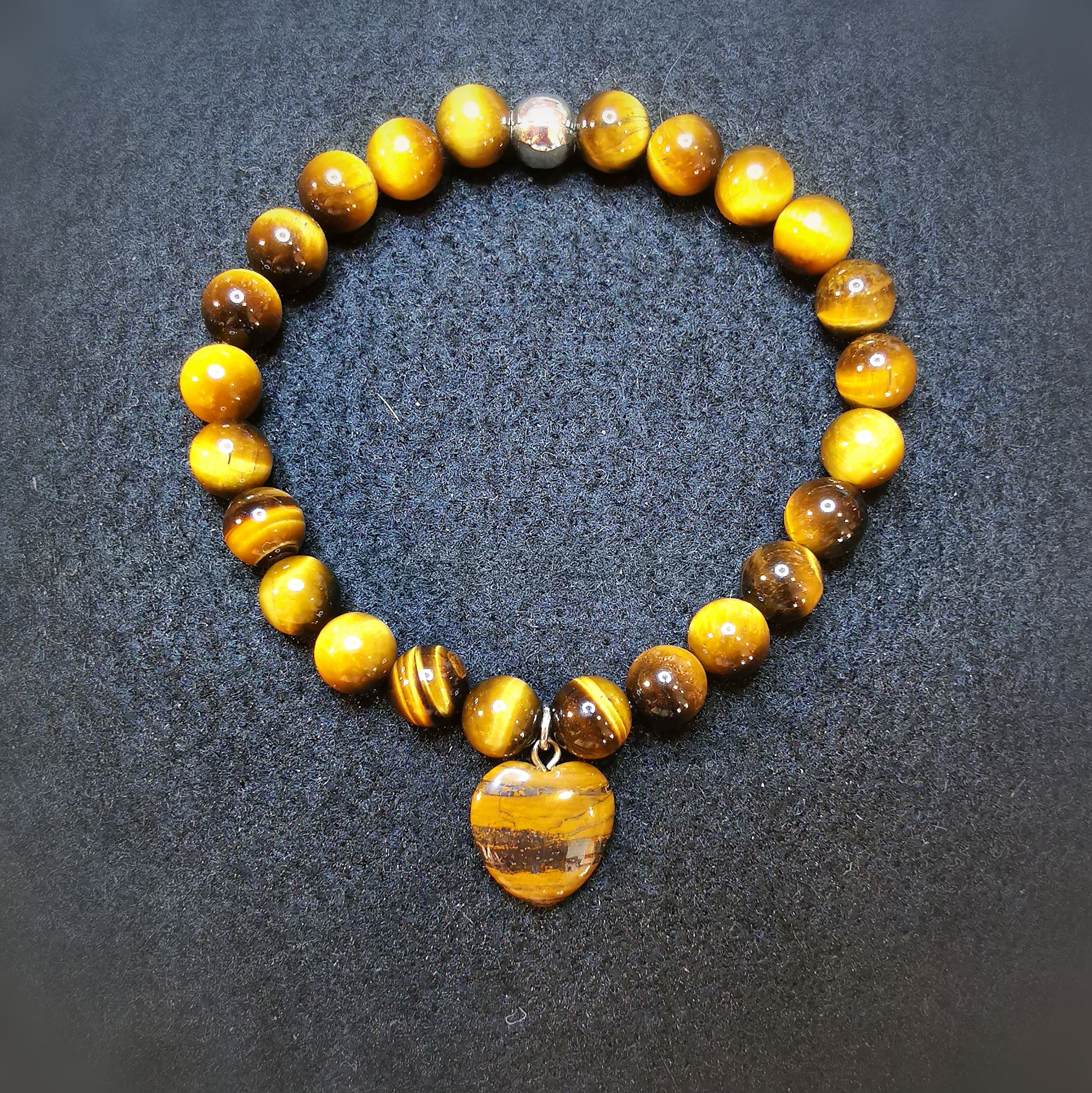 Herz Edelstein Karma Armband, Tigerauge goldbraun, Heilstein Chakra wellness, Lebensmut, samaki