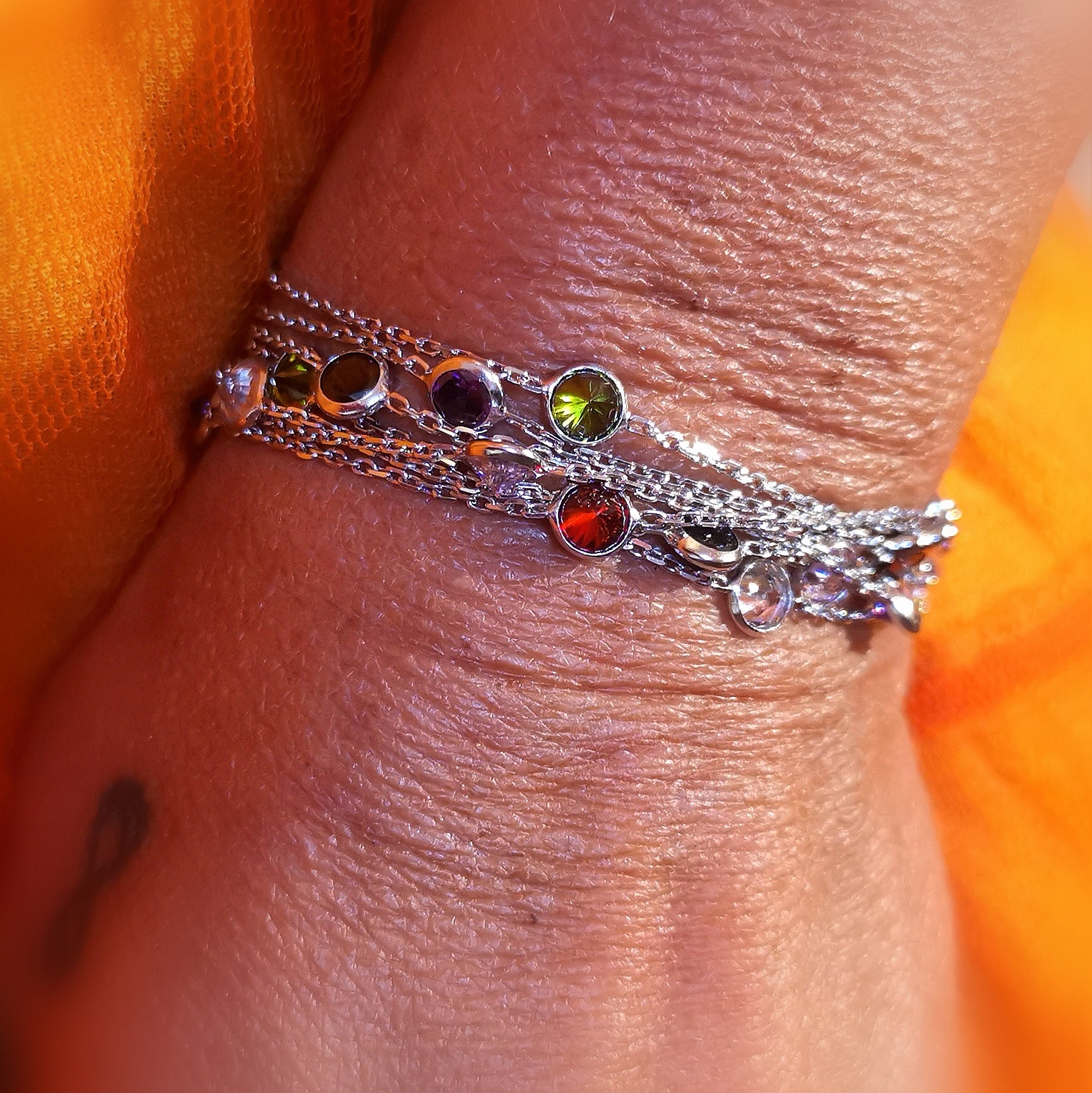 Sterlingsilber Kette Wickel Armband mit Zirkon Edelstein, Regenbogen Farben, chakra wellness, Genuss, samaki