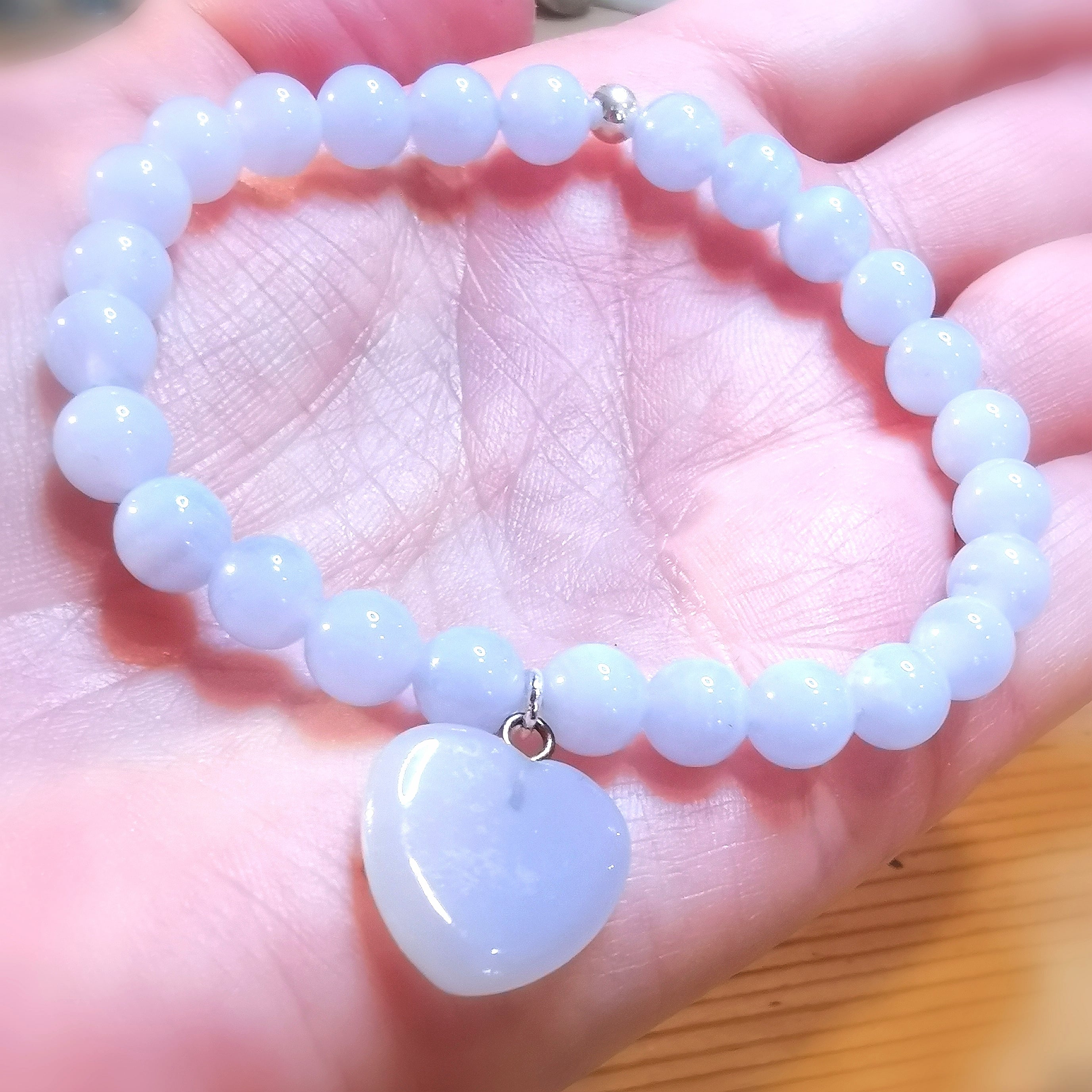 Chalcedon Karma Edelstein Heilstein Herz Armband kleine Handgelenke, Selbstvertrauen, samaki