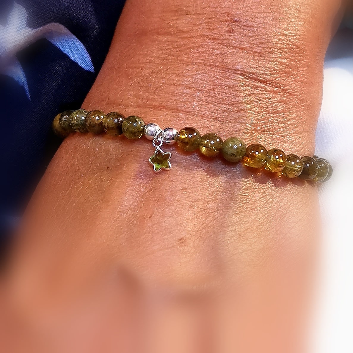 grüner Granat Zirkon Edelstein Seestern Karma Schmuck, Talisman Heilstein Armband, Erfüllung