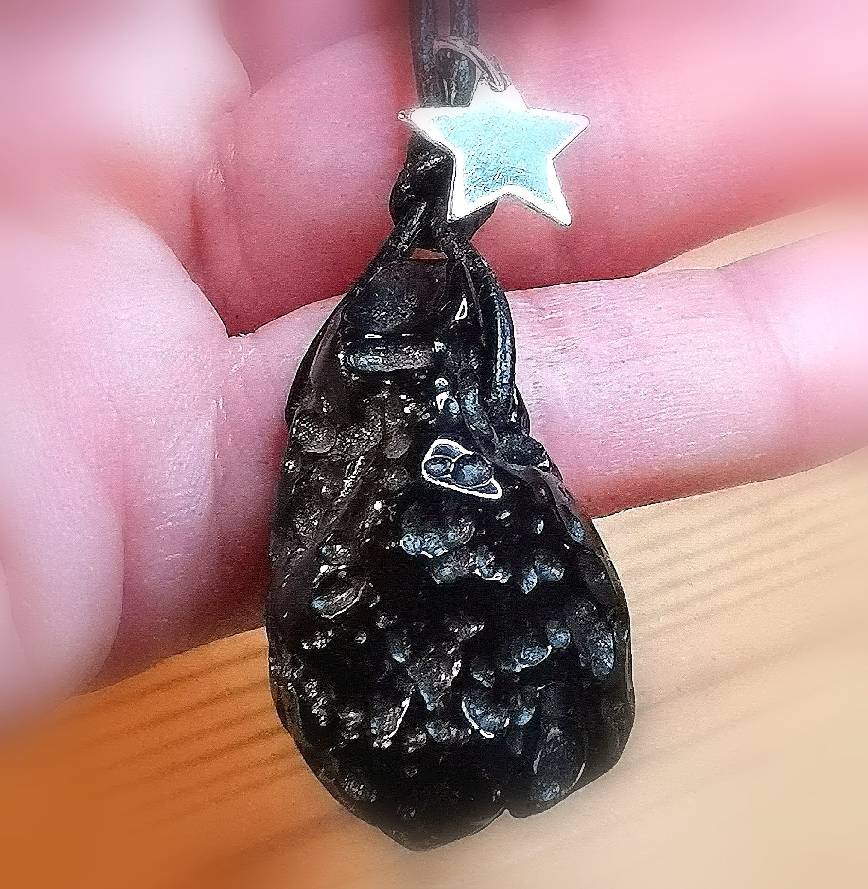 Tektit Edelstein Heilstein Glücksstern Karma Leder Kette, Chakra wellness, Neue Freiheit, samaki