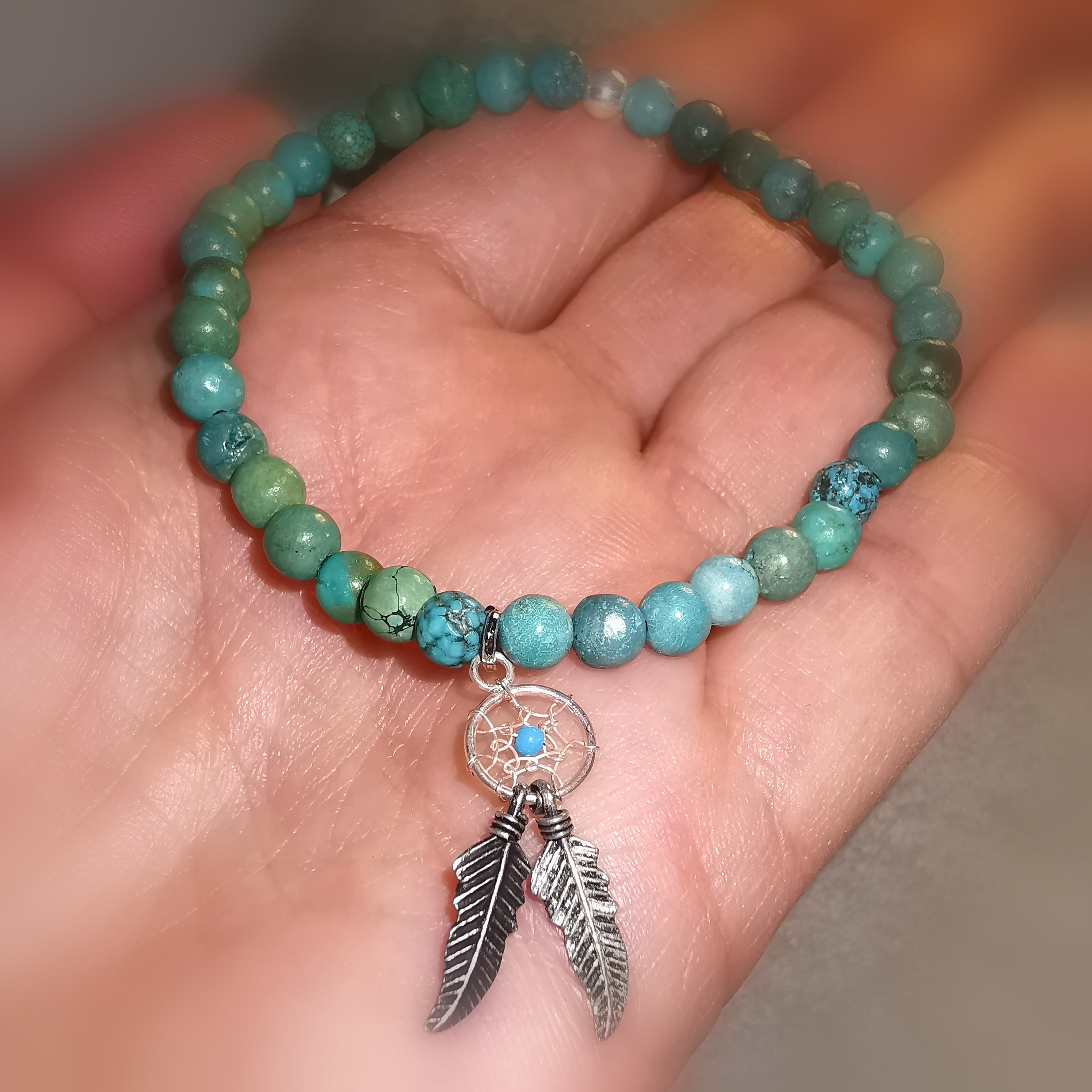 Traumfänger Echt Türkis Edelstein Heilstein Karma Armband, Chakra wellness, freier Geist, samaki