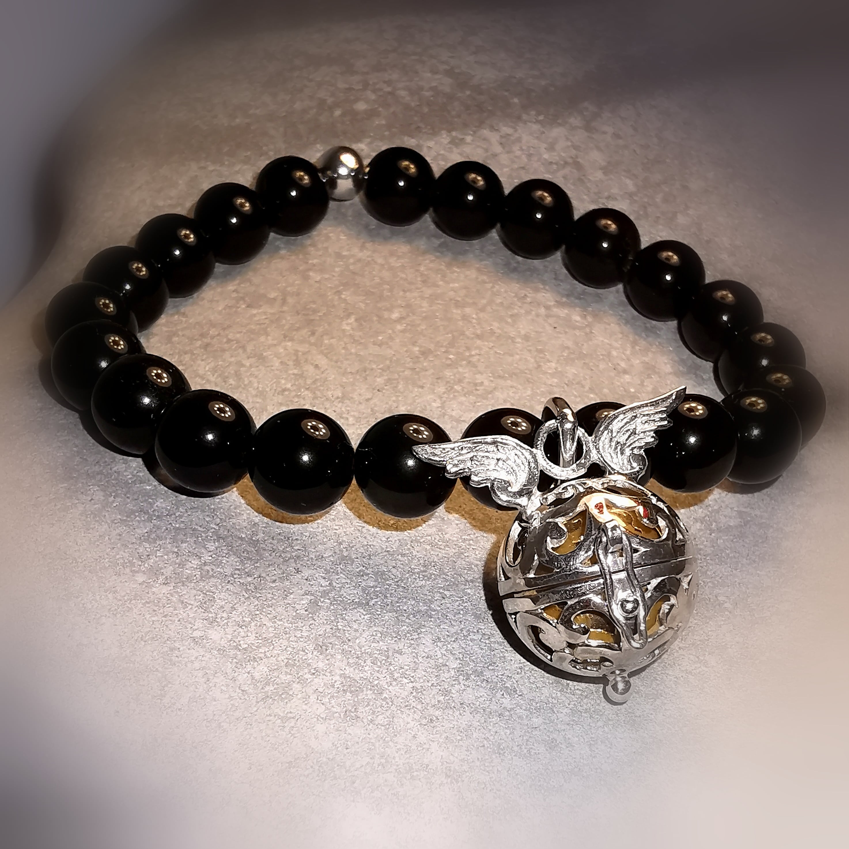 Engelsrufer Gold Obsidian Edelstein Heilstein Karma Armband, aura wellness, Erkenntnis, samaki