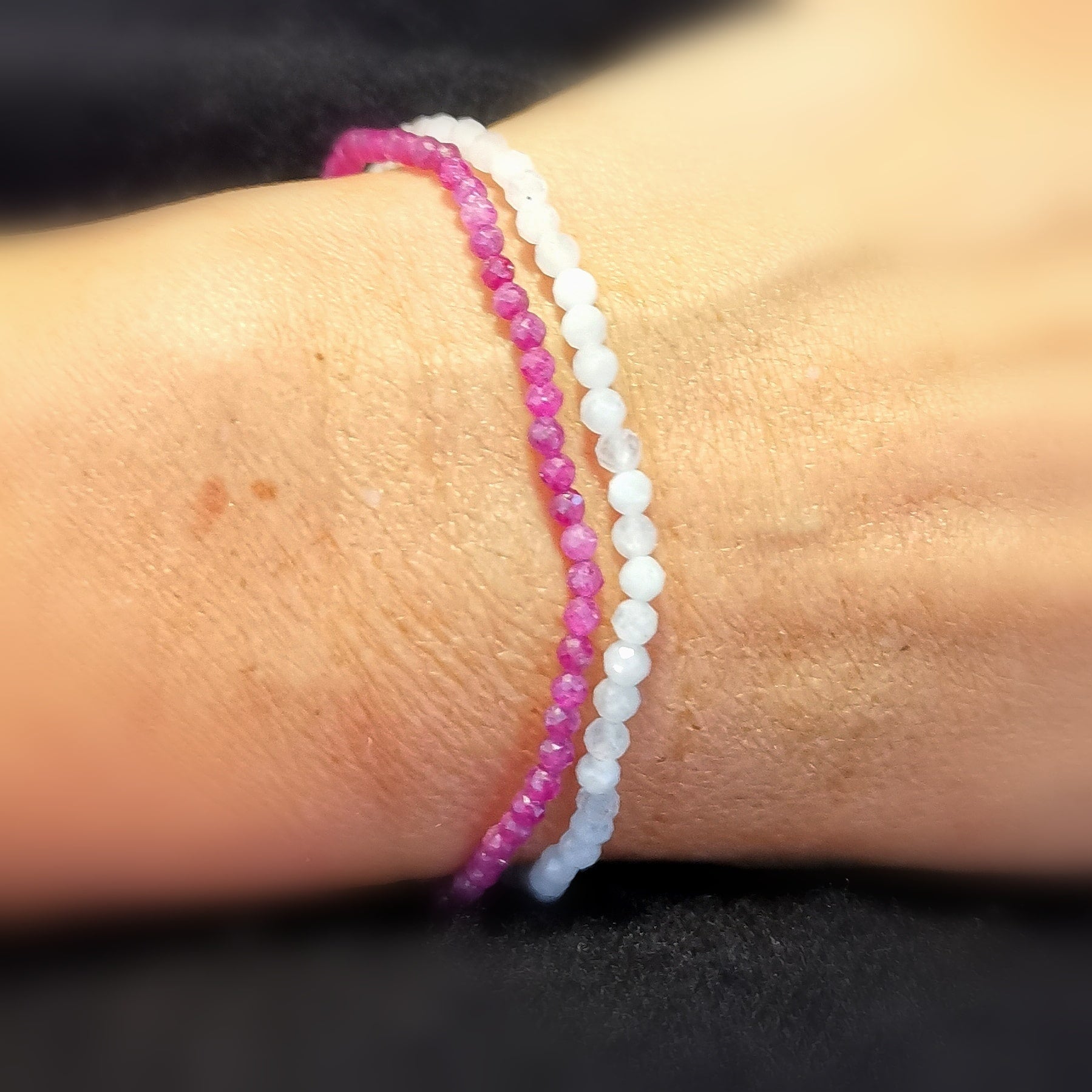 Rubin Mondstein Armband Set, 2 und 3 mm Edelstein Heilsteine / 16 cm, aura wellness, #kraftvoll, samaki