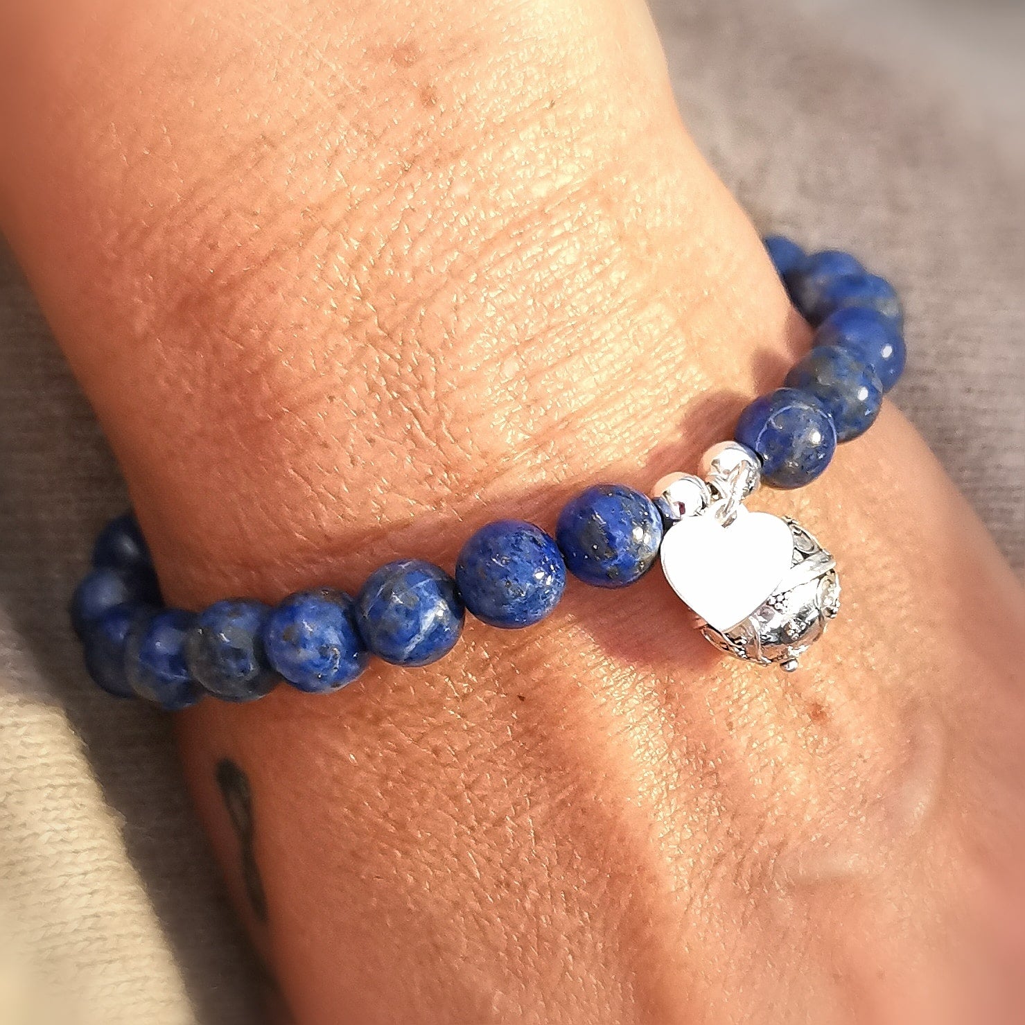 Engelsrufer Lapislazuli Edelstein Herz Armband, aura chakra wellness Schmuck, Liebe und Vertrauen